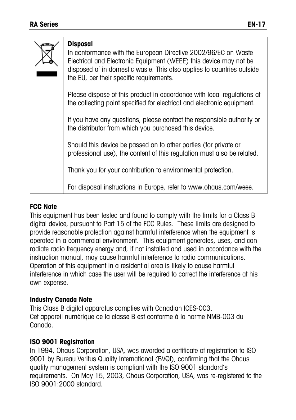 Ohaus RA PRICE COMPUTING COMPACT SCALES Manual User Manual | Page 19 / 21