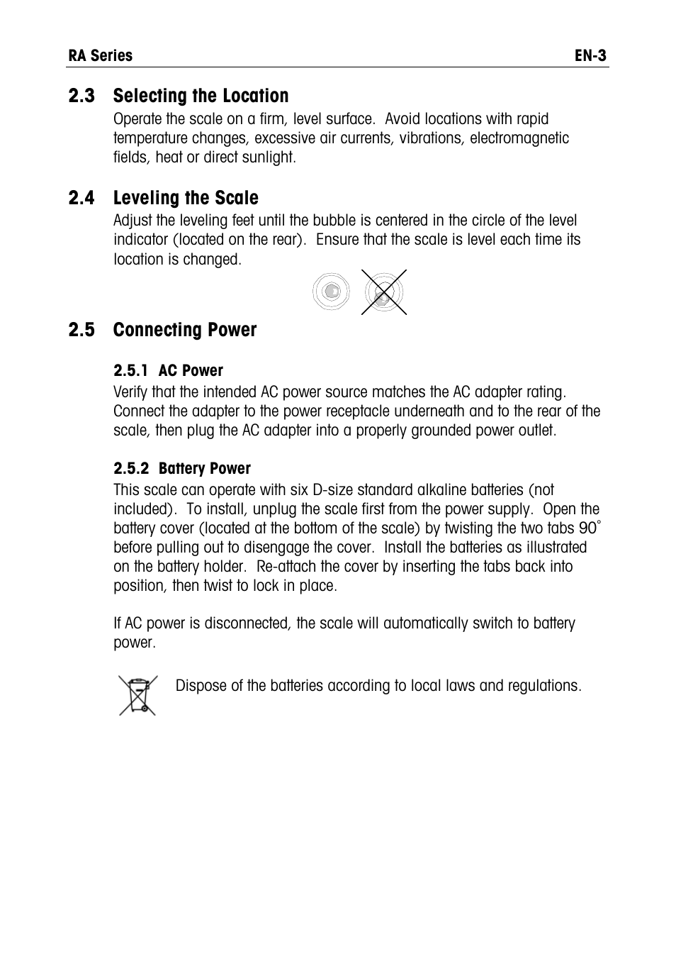 3 selecting, The location, 4 leveling | The scale, 5 connecting power, 3 selecting the location, 4 leveling the scale | Ohaus RA PRICE COMPUTING COMPACT SCALES Manual User Manual | Page 5 / 21