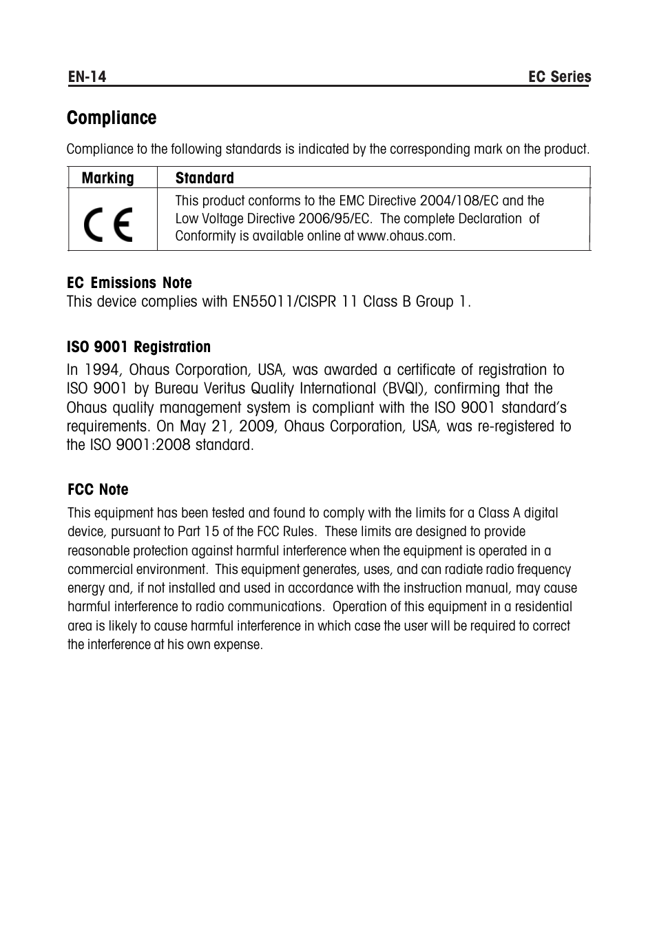Compliance | Ohaus EC COMPACT COUNTING SCALES Manual multi User Manual | Page 16 / 84