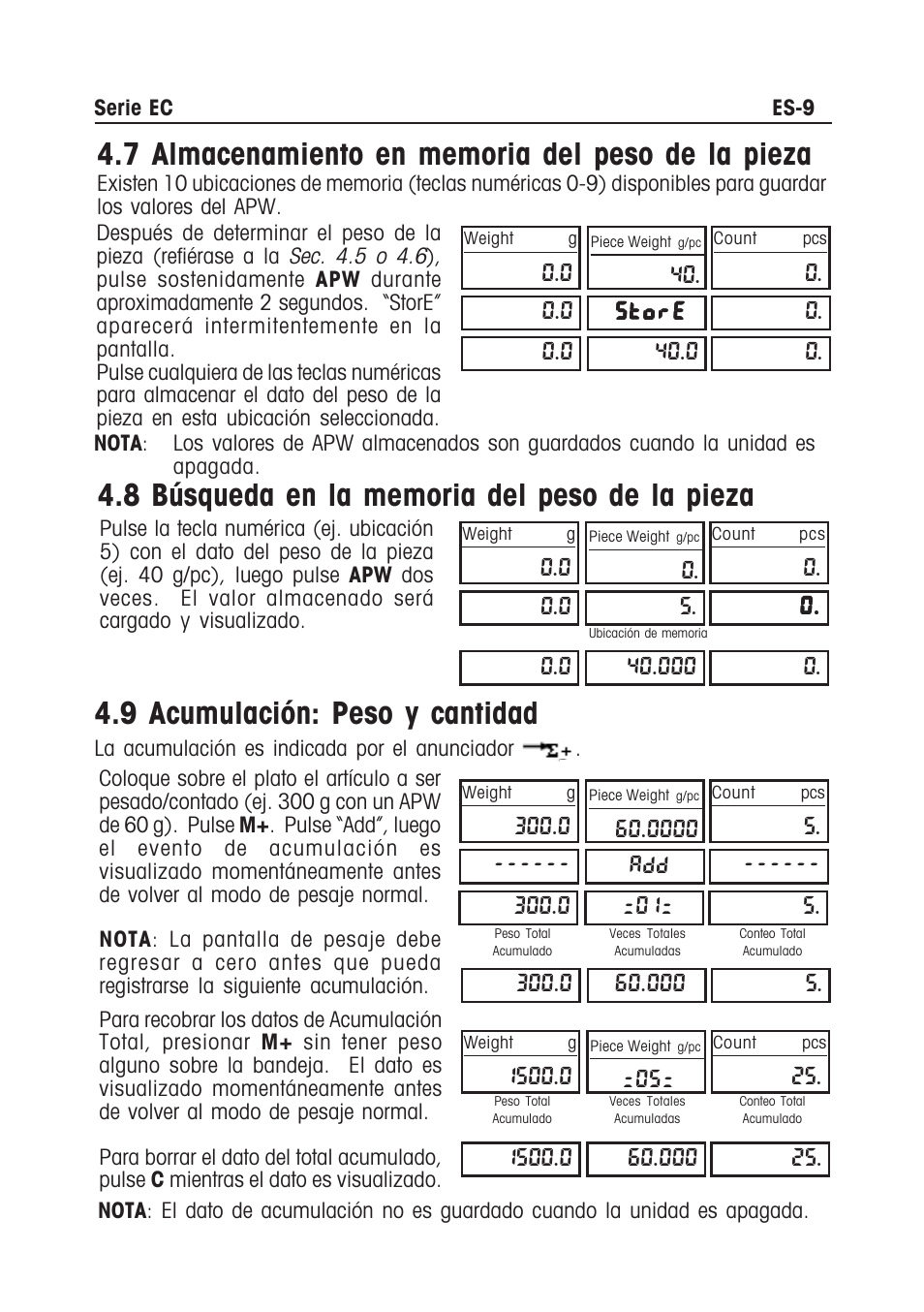 9 acumulación: peso y cantidad, 0 . add | Ohaus EC COMPACT COUNTING SCALES Manual multi User Manual | Page 27 / 84
