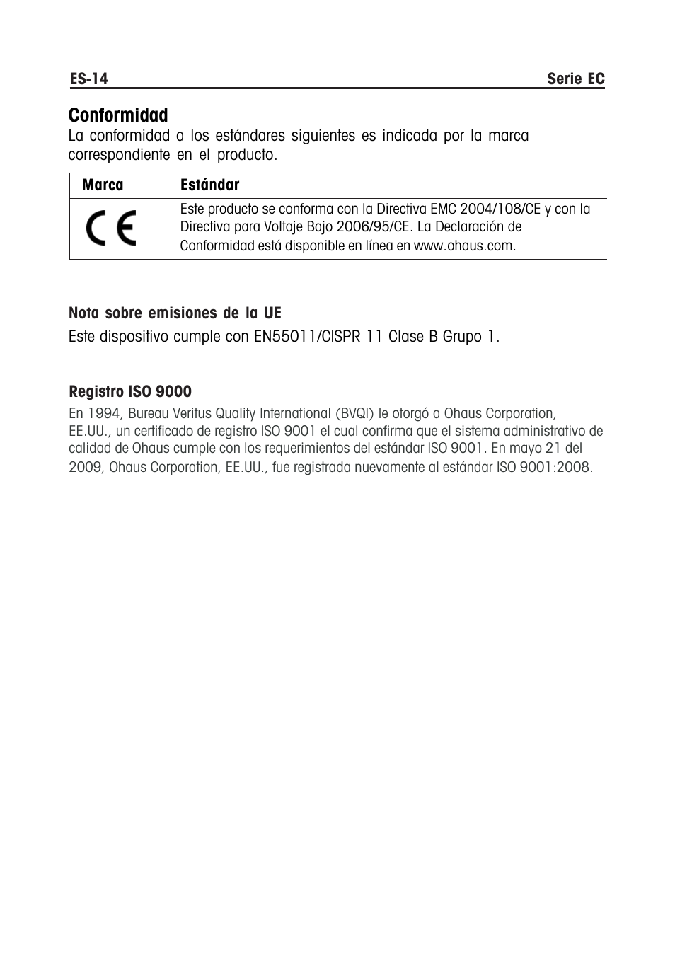 Conformidad | Ohaus EC COMPACT COUNTING SCALES Manual multi User Manual | Page 32 / 84