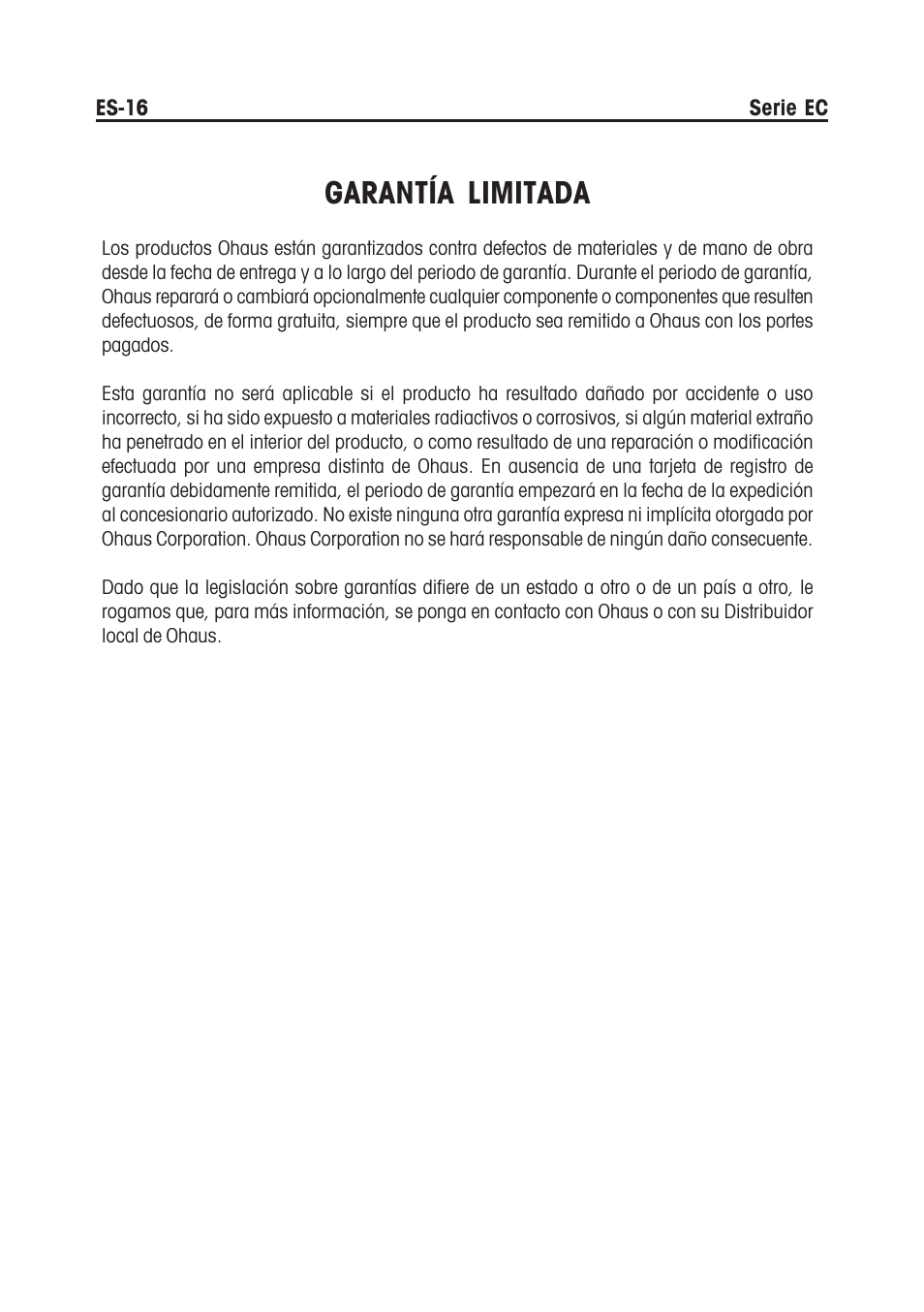 Garantía limitada | Ohaus EC COMPACT COUNTING SCALES Manual multi User Manual | Page 34 / 84