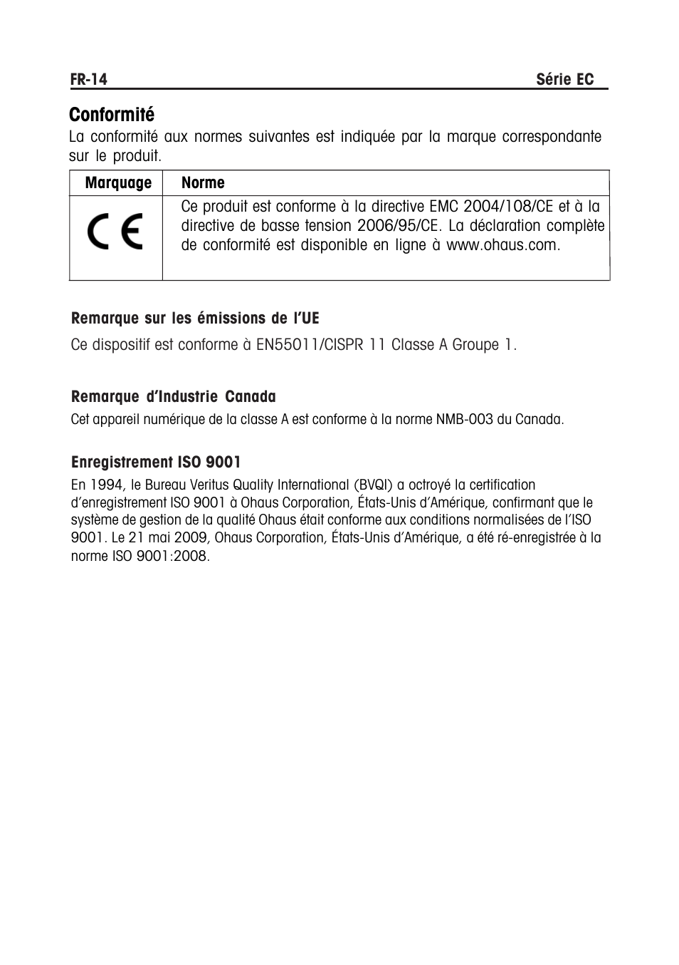 Conformité | Ohaus EC COMPACT COUNTING SCALES Manual multi User Manual | Page 48 / 84