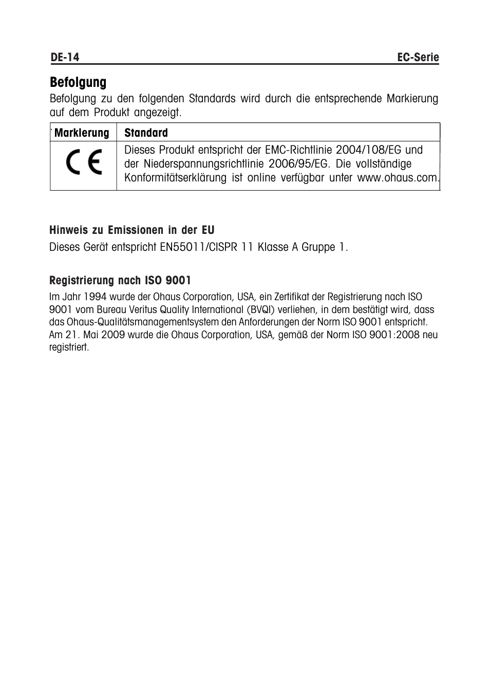 Befolgung | Ohaus EC COMPACT COUNTING SCALES Manual multi User Manual | Page 64 / 84