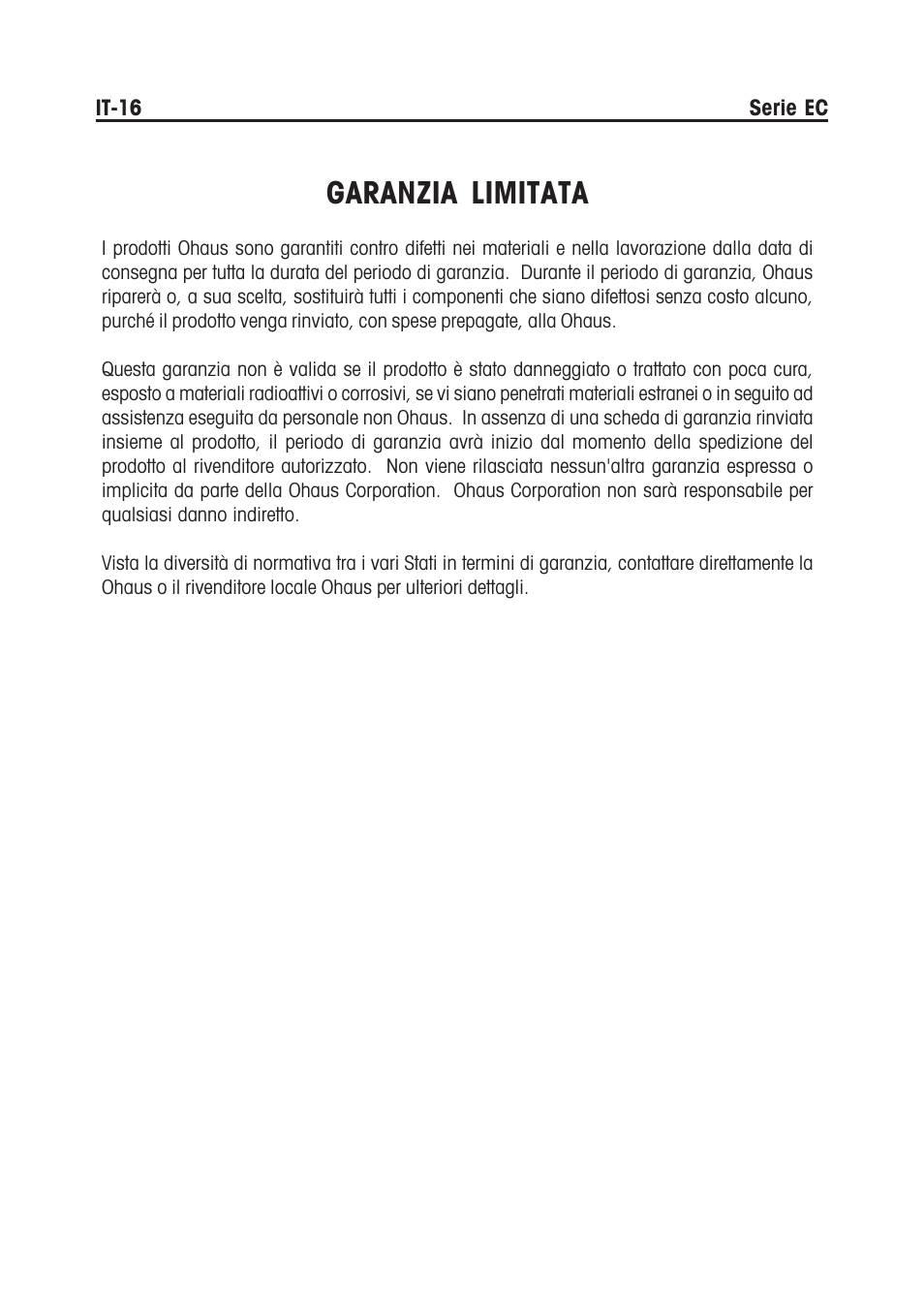 Garanzia limitata | Ohaus EC COMPACT COUNTING SCALES Manual multi User Manual | Page 82 / 84