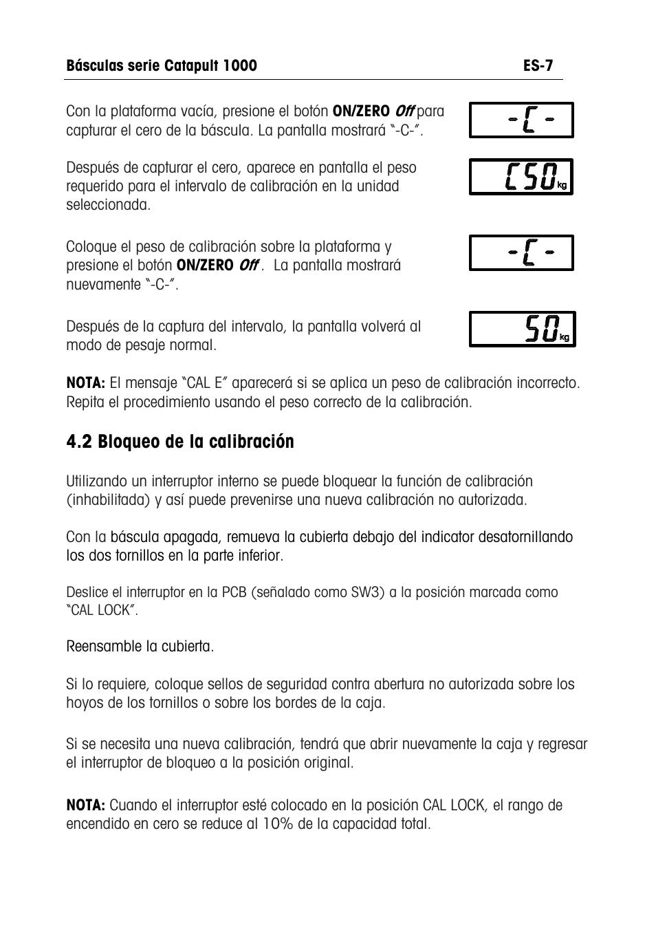 2 bloqueo de la calibración | Ohaus CATAPULT 1000 SCALES Manual multi User Manual | Page 21 / 64