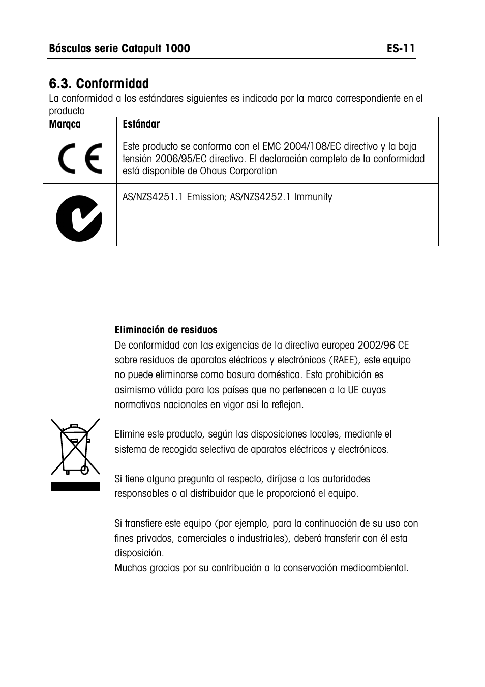 Conformidad | Ohaus CATAPULT 1000 SCALES Manual multi User Manual | Page 25 / 64