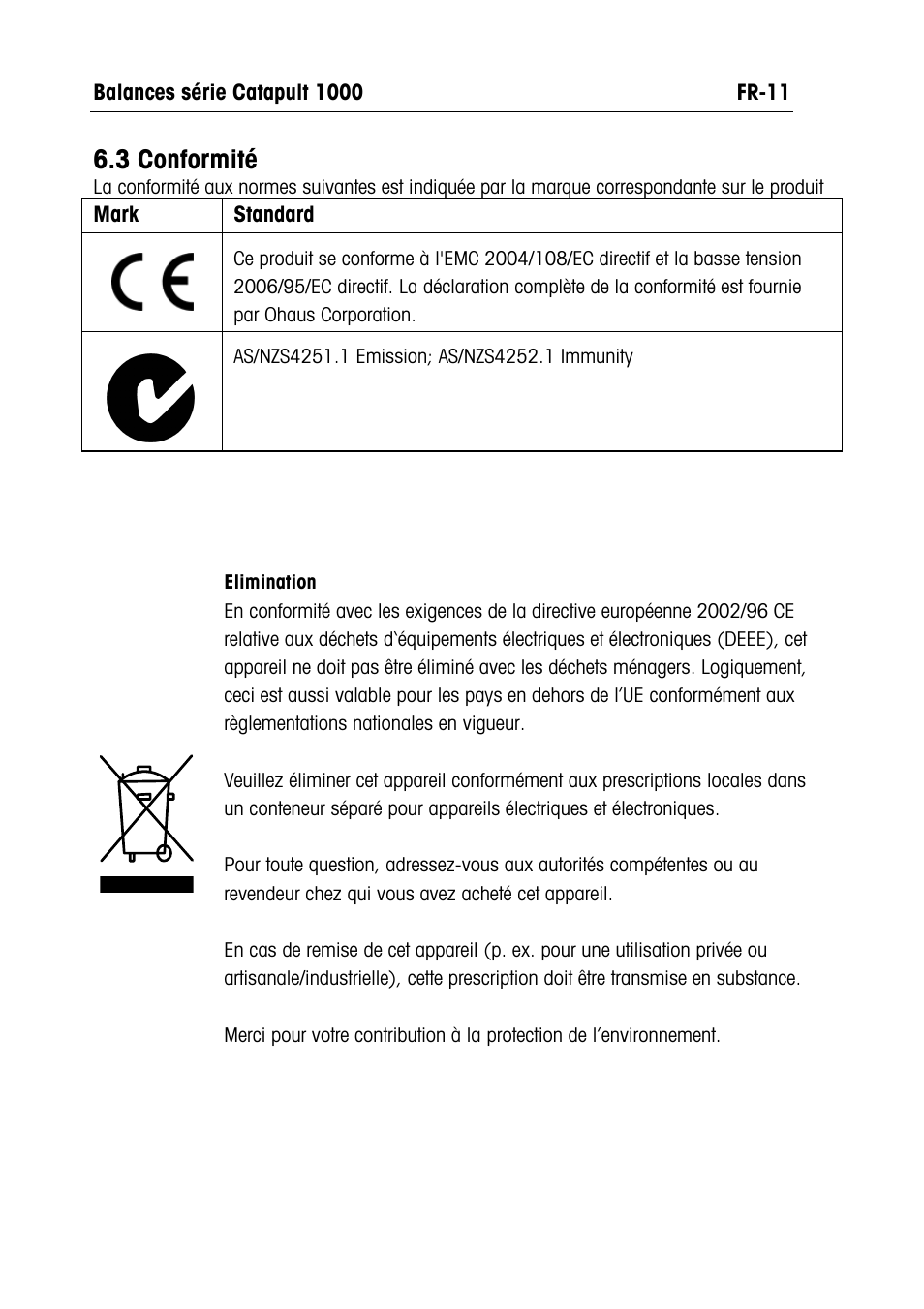 3 conformité | Ohaus CATAPULT 1000 SCALES Manual multi User Manual | Page 37 / 64