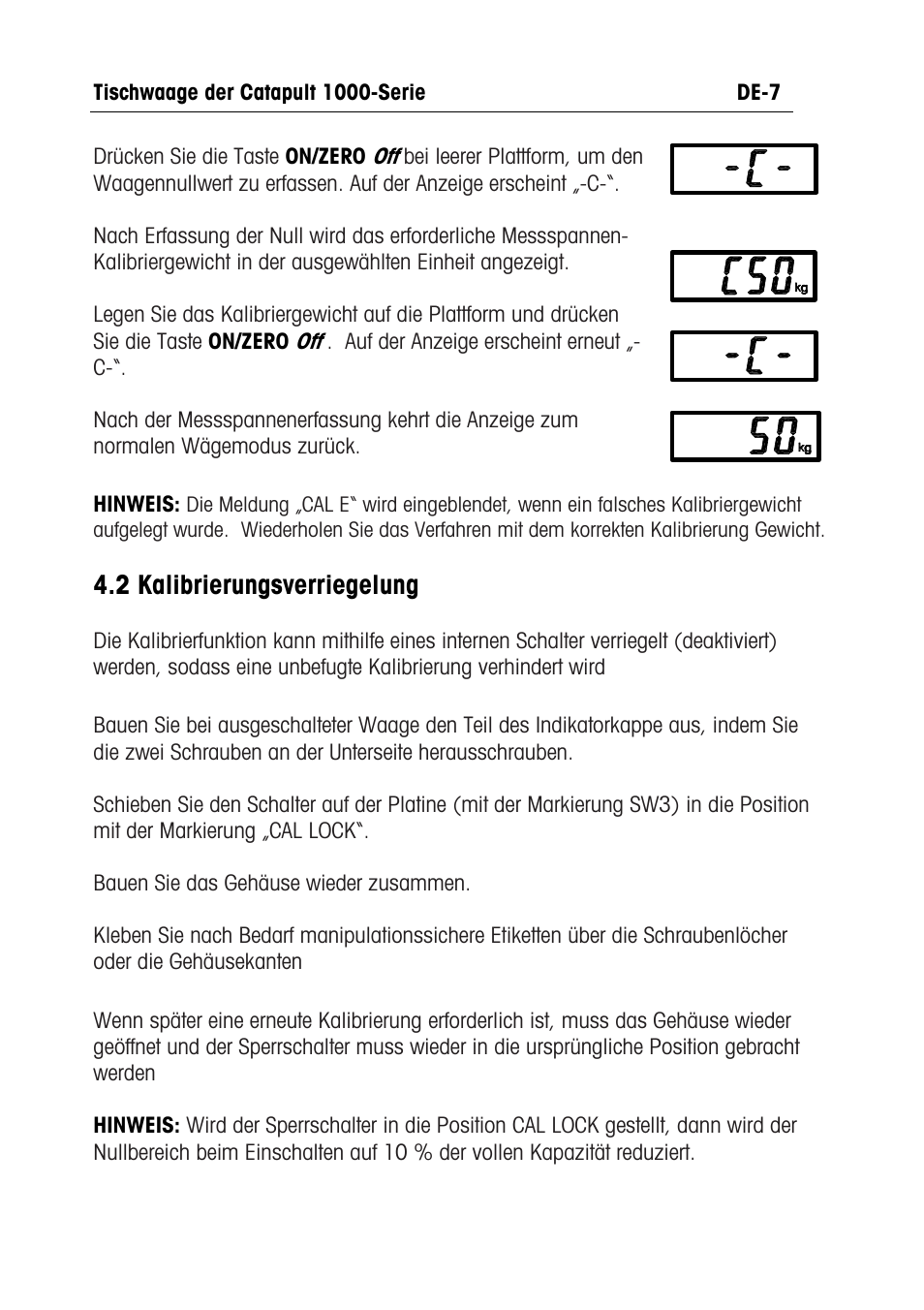 2 kalibrierungsverriegelung | Ohaus CATAPULT 1000 SCALES Manual multi User Manual | Page 45 / 64