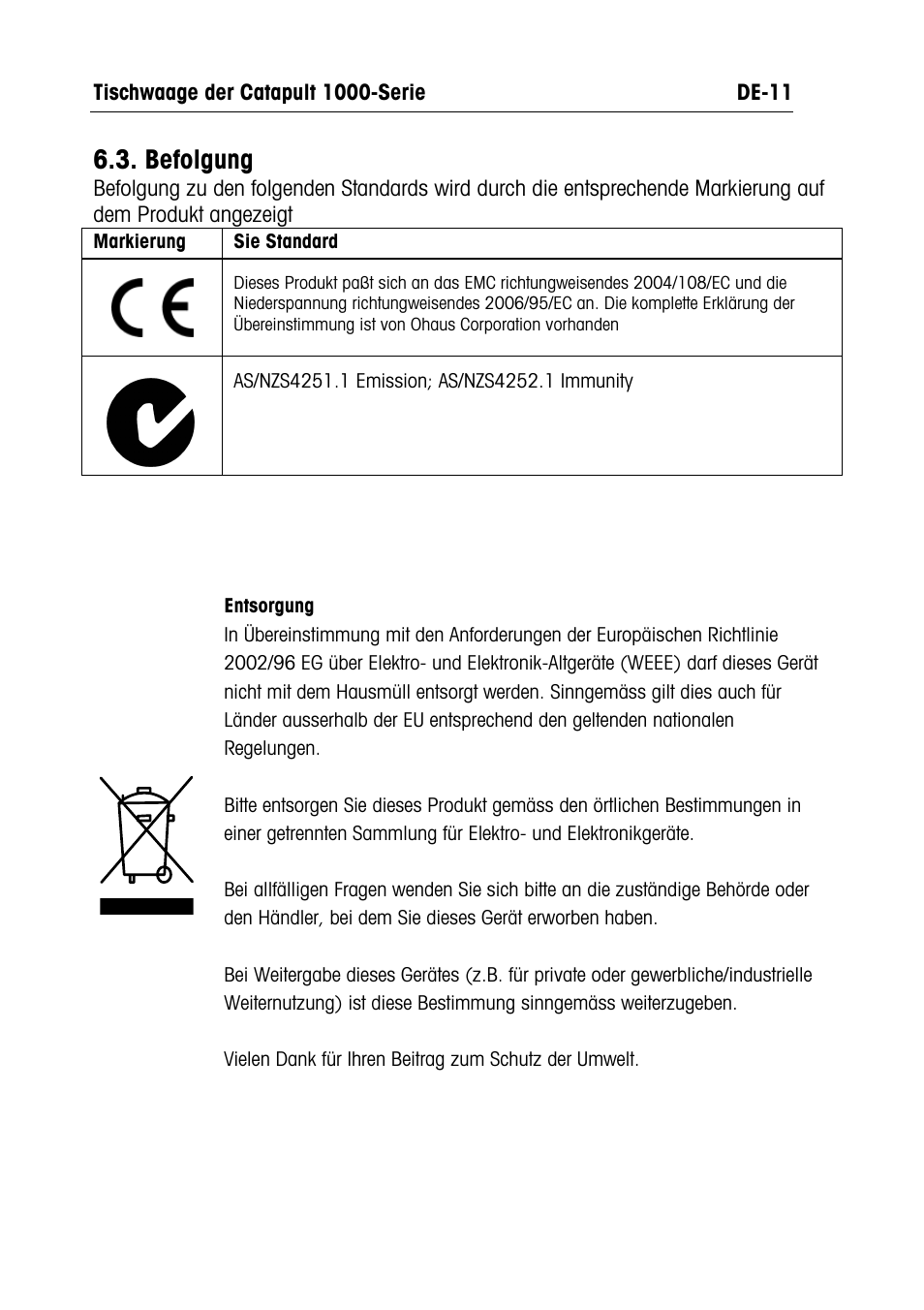Befolgung | Ohaus CATAPULT 1000 SCALES Manual multi User Manual | Page 49 / 64