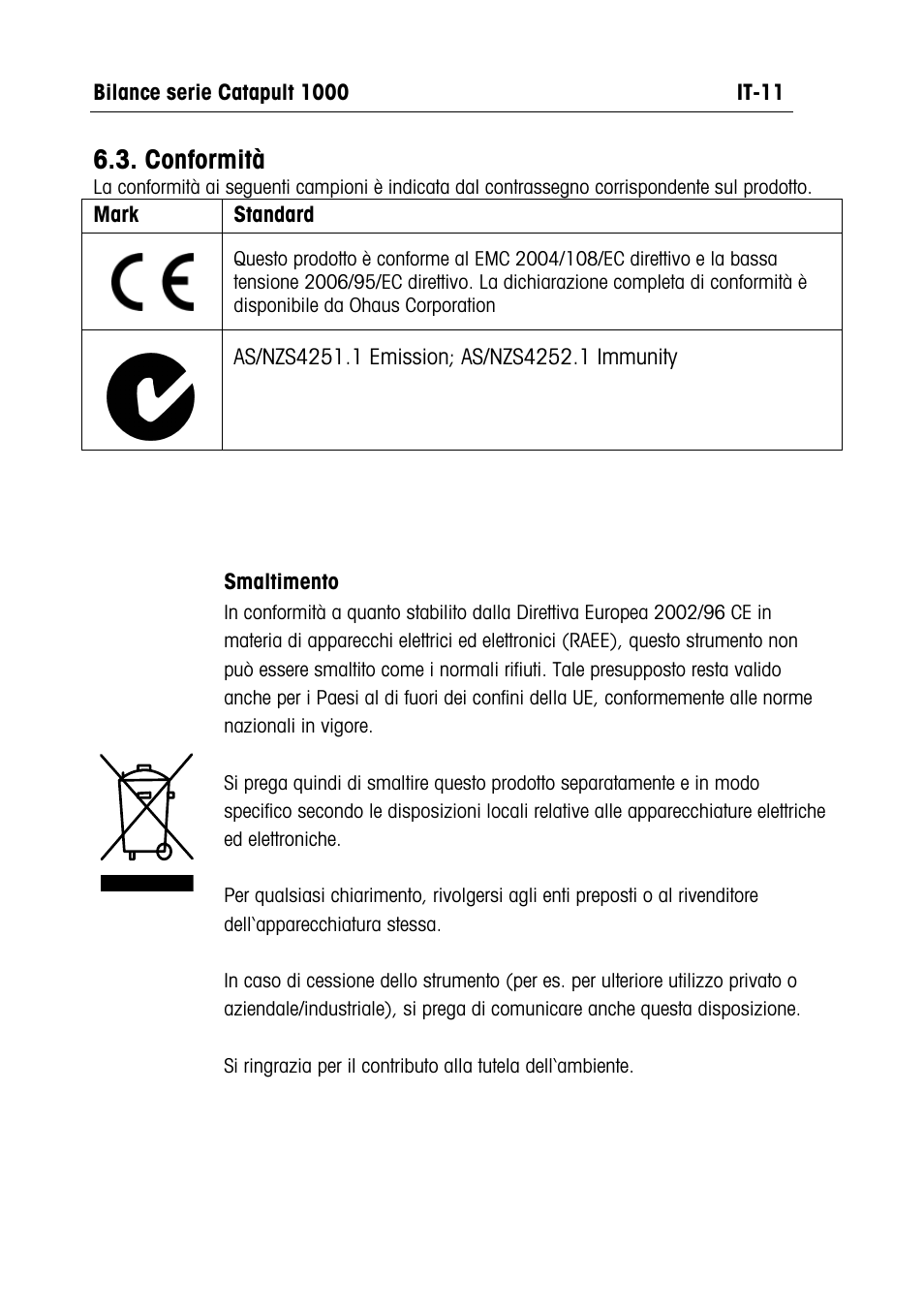 Conformità | Ohaus CATAPULT 1000 SCALES Manual multi User Manual | Page 61 / 64