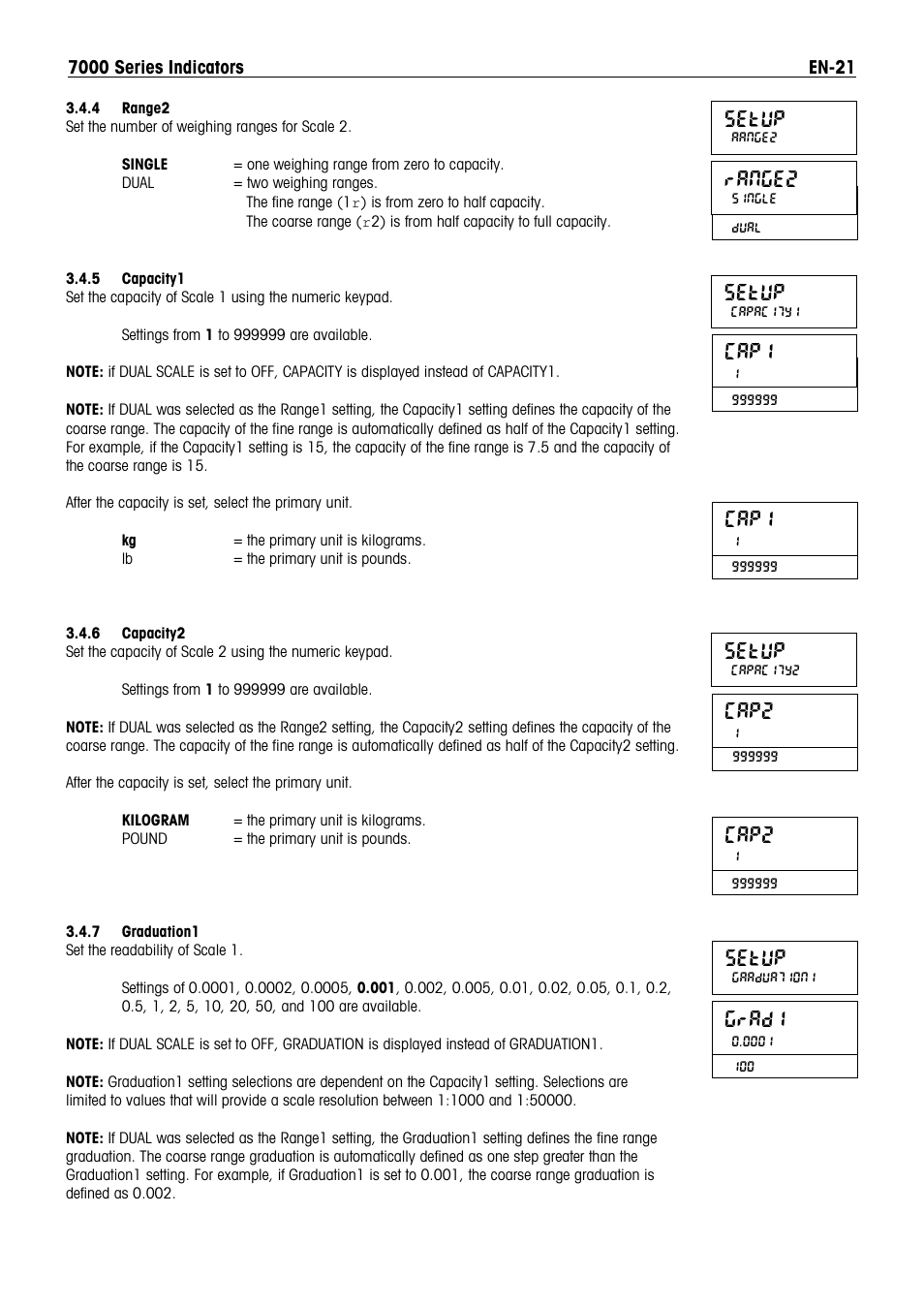 Setup, Cap2, Range2 | Cap1, Grad1 | Ohaus DEFENDER 7000 BENCH SCALES Manual en User Manual | Page 23 / 78