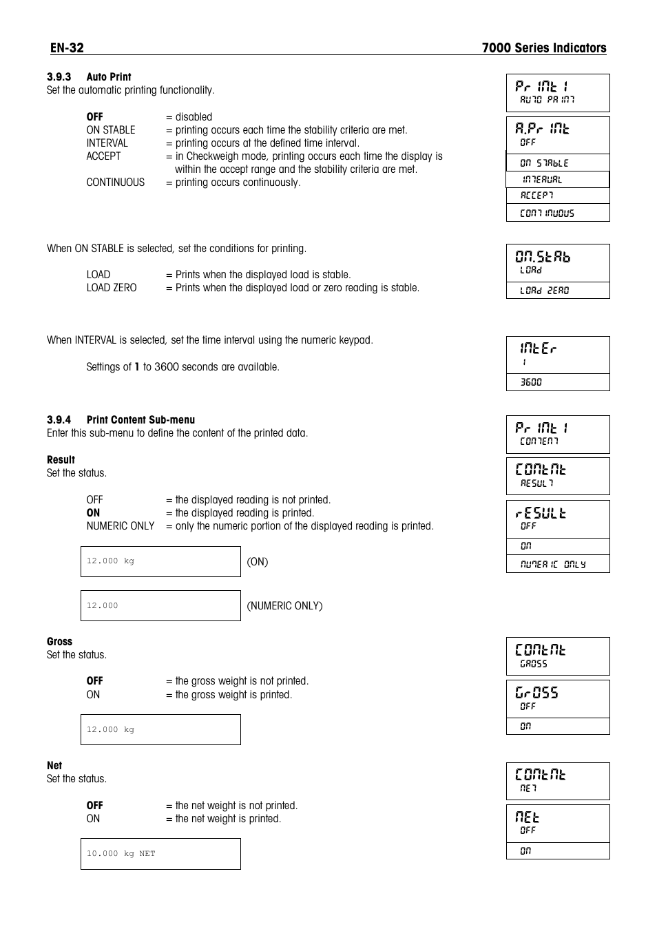 Print1, Inter, A.print | Result, Contnt, Gross, On.stab | Ohaus DEFENDER 7000 BENCH SCALES Manual en User Manual | Page 34 / 78