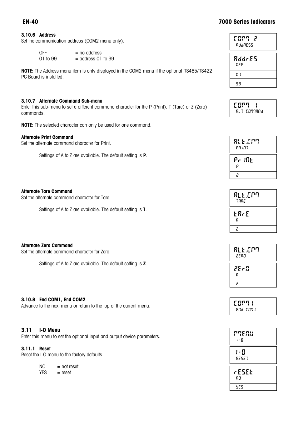 Comm 2, Addres, Comm 1 | Alt.cmm, Print, Tare, Zero, Comm1, Mmenu, Reset | Ohaus DEFENDER 7000 BENCH SCALES Manual en User Manual | Page 42 / 78