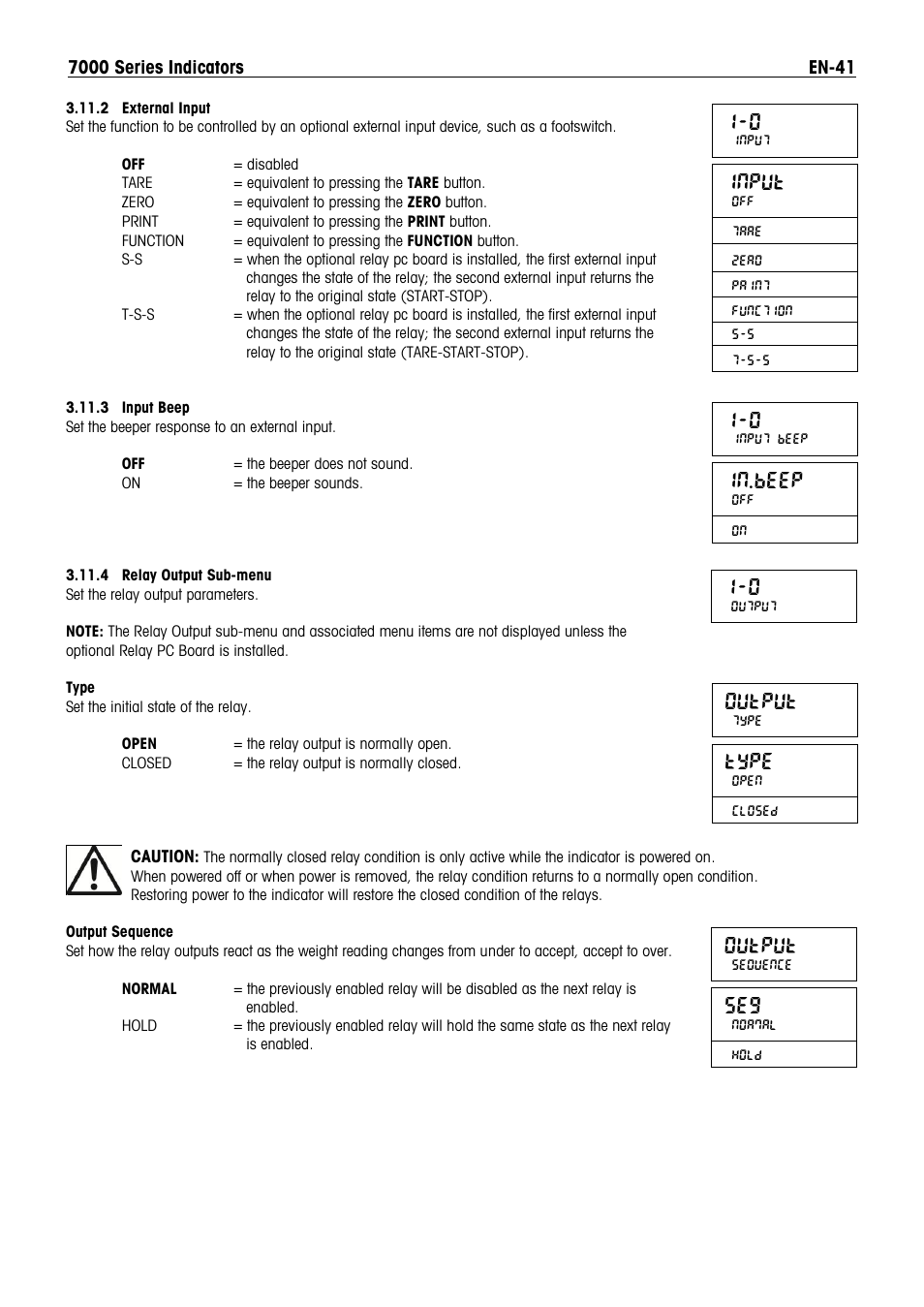 Input, In.beep, Output | Type | Ohaus DEFENDER 7000 BENCH SCALES Manual en User Manual | Page 43 / 78