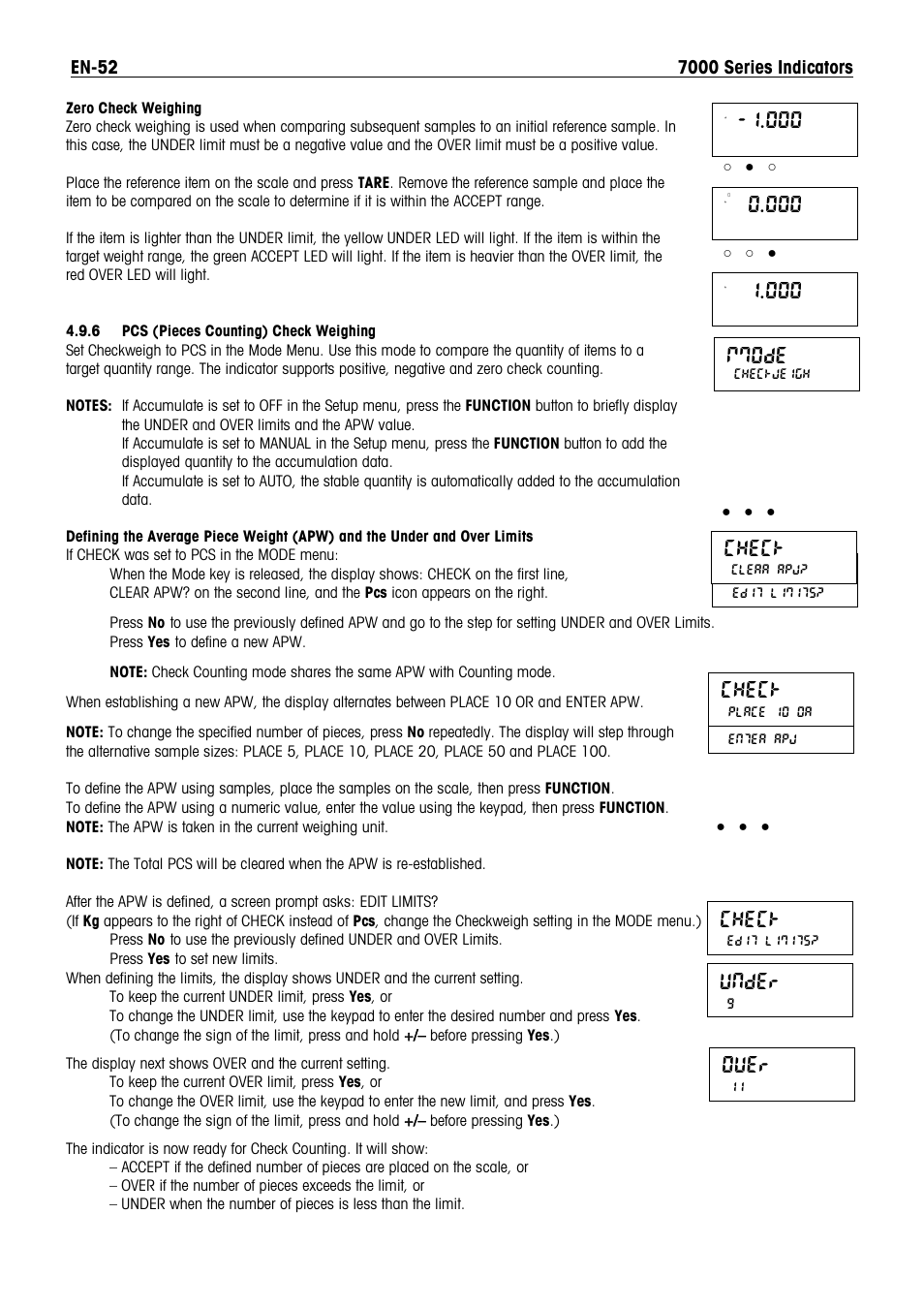 Check, Under, Over | Mmode | Ohaus DEFENDER 7000 BENCH SCALES Manual en User Manual | Page 54 / 78