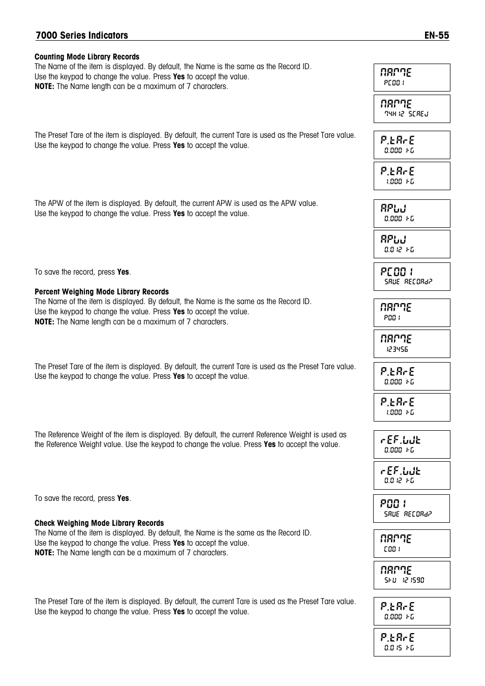 Namme, P.tare, Pc001 | Apww, P001, Ref.wwt | Ohaus DEFENDER 7000 BENCH SCALES Manual en User Manual | Page 57 / 78
