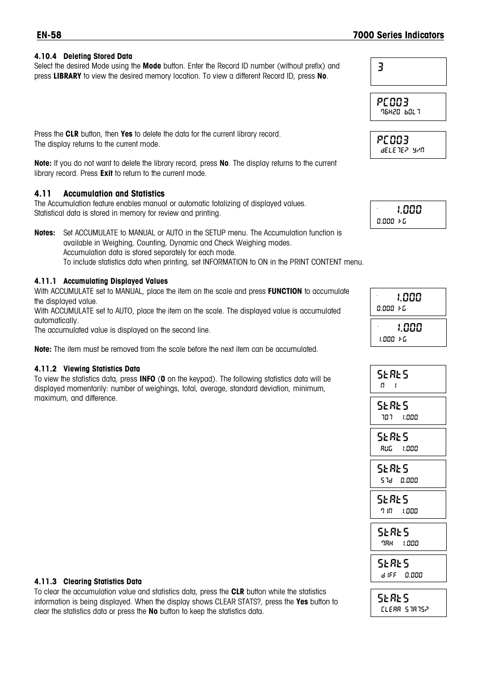 Stats, Pc003 | Ohaus DEFENDER 7000 BENCH SCALES Manual en User Manual | Page 60 / 78