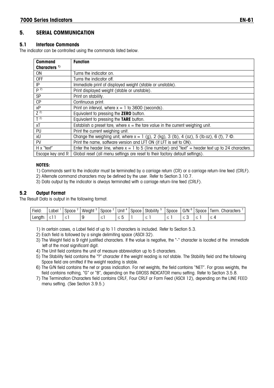 Serial communication | Ohaus DEFENDER 7000 BENCH SCALES Manual en User Manual | Page 63 / 78