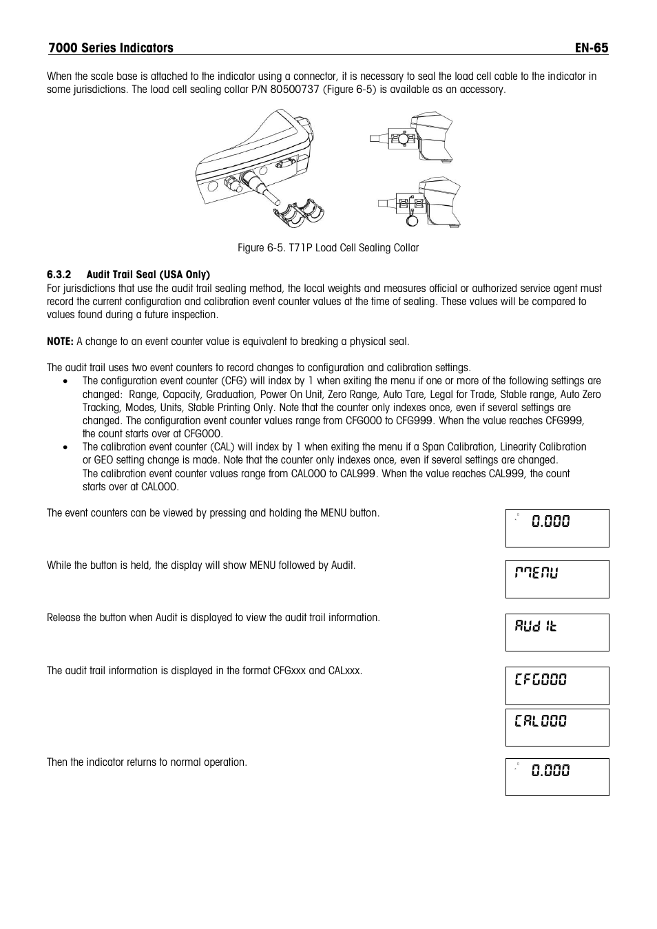 Mmenu, Audit, Cfg000 | Cal000 | Ohaus DEFENDER 7000 BENCH SCALES Manual en User Manual | Page 67 / 78