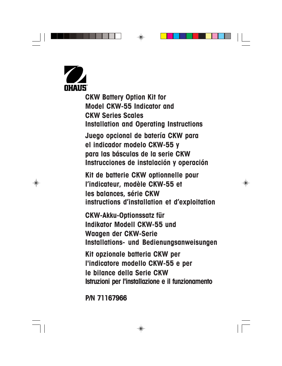 Ohaus CKW WASHDOWN CHECKWEIGHING SCALES_INDICATOR Battery Option Kit Manual multi User Manual | 48 pages