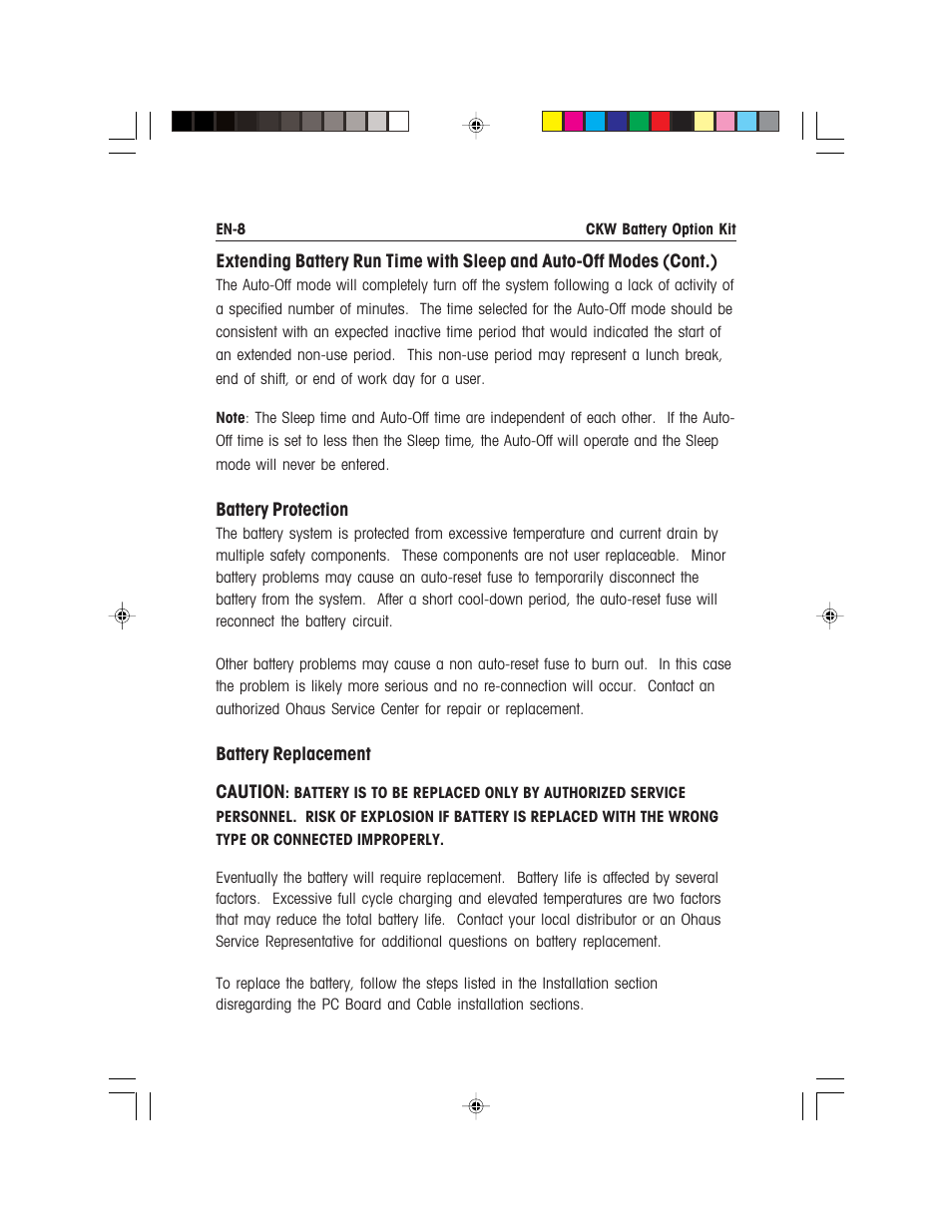 Ohaus CKW WASHDOWN CHECKWEIGHING SCALES_INDICATOR Battery Option Kit Manual multi User Manual | Page 10 / 48