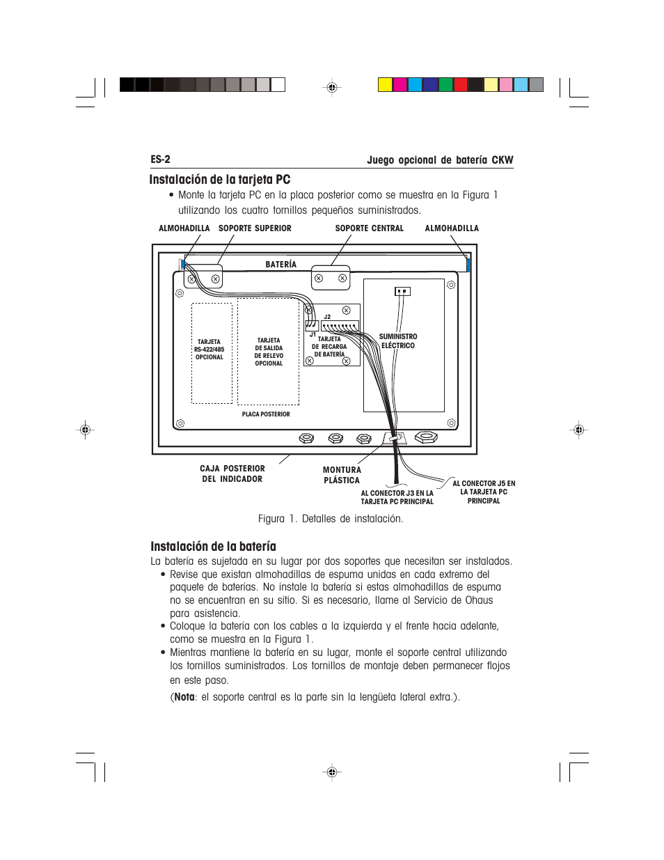 Instalación de la tarjeta pc, Instalación de la batería | Ohaus CKW WASHDOWN CHECKWEIGHING SCALES_INDICATOR Battery Option Kit Manual multi User Manual | Page 13 / 48