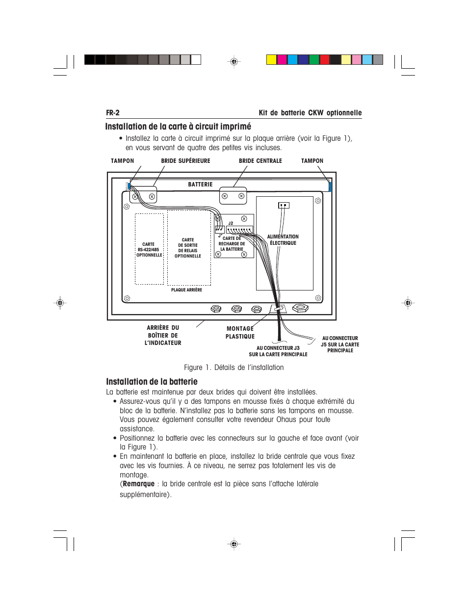Installation de la carte à circuit imprimé, Installation de la batterie | Ohaus CKW WASHDOWN CHECKWEIGHING SCALES_INDICATOR Battery Option Kit Manual multi User Manual | Page 22 / 48