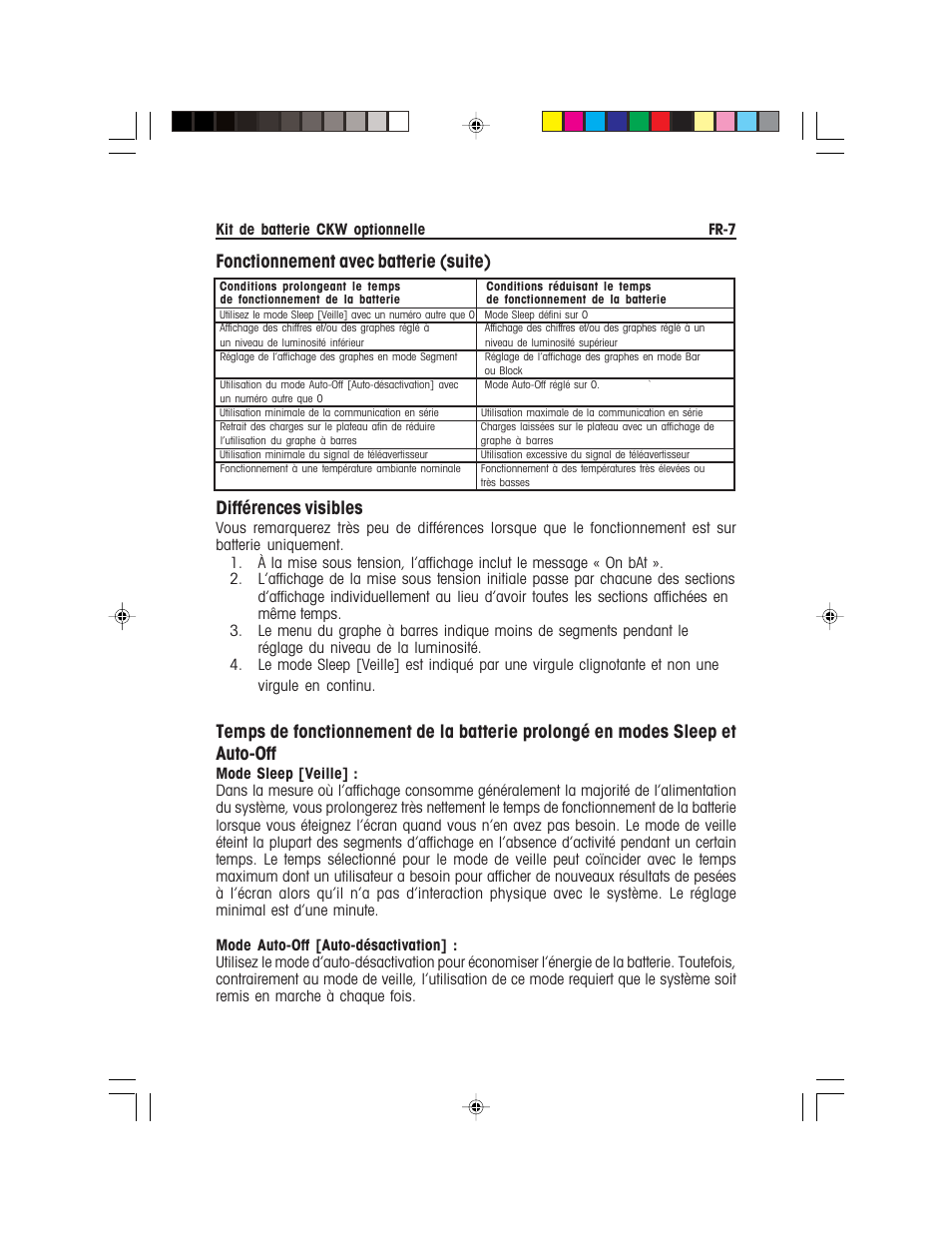 Différences visibles, Fonctionnement avec batterie (suite) | Ohaus CKW WASHDOWN CHECKWEIGHING SCALES_INDICATOR Battery Option Kit Manual multi User Manual | Page 27 / 48