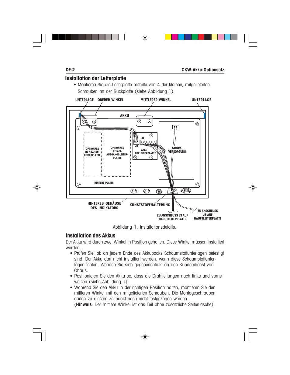 Installation der leiterplatte, Installation des akkus | Ohaus CKW WASHDOWN CHECKWEIGHING SCALES_INDICATOR Battery Option Kit Manual multi User Manual | Page 31 / 48