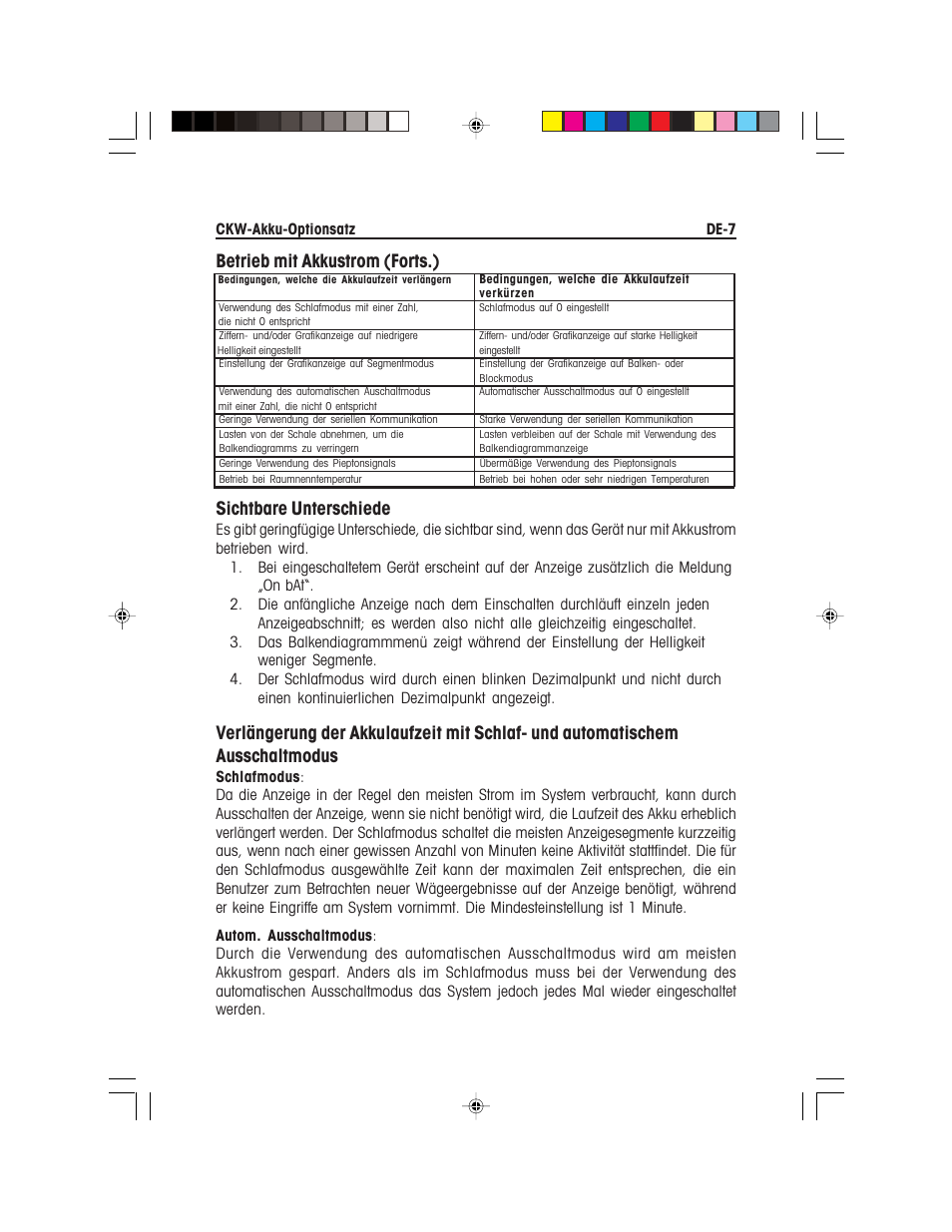 Sichtbare unterschiede, Betrieb mit akkustrom (forts.) | Ohaus CKW WASHDOWN CHECKWEIGHING SCALES_INDICATOR Battery Option Kit Manual multi User Manual | Page 36 / 48