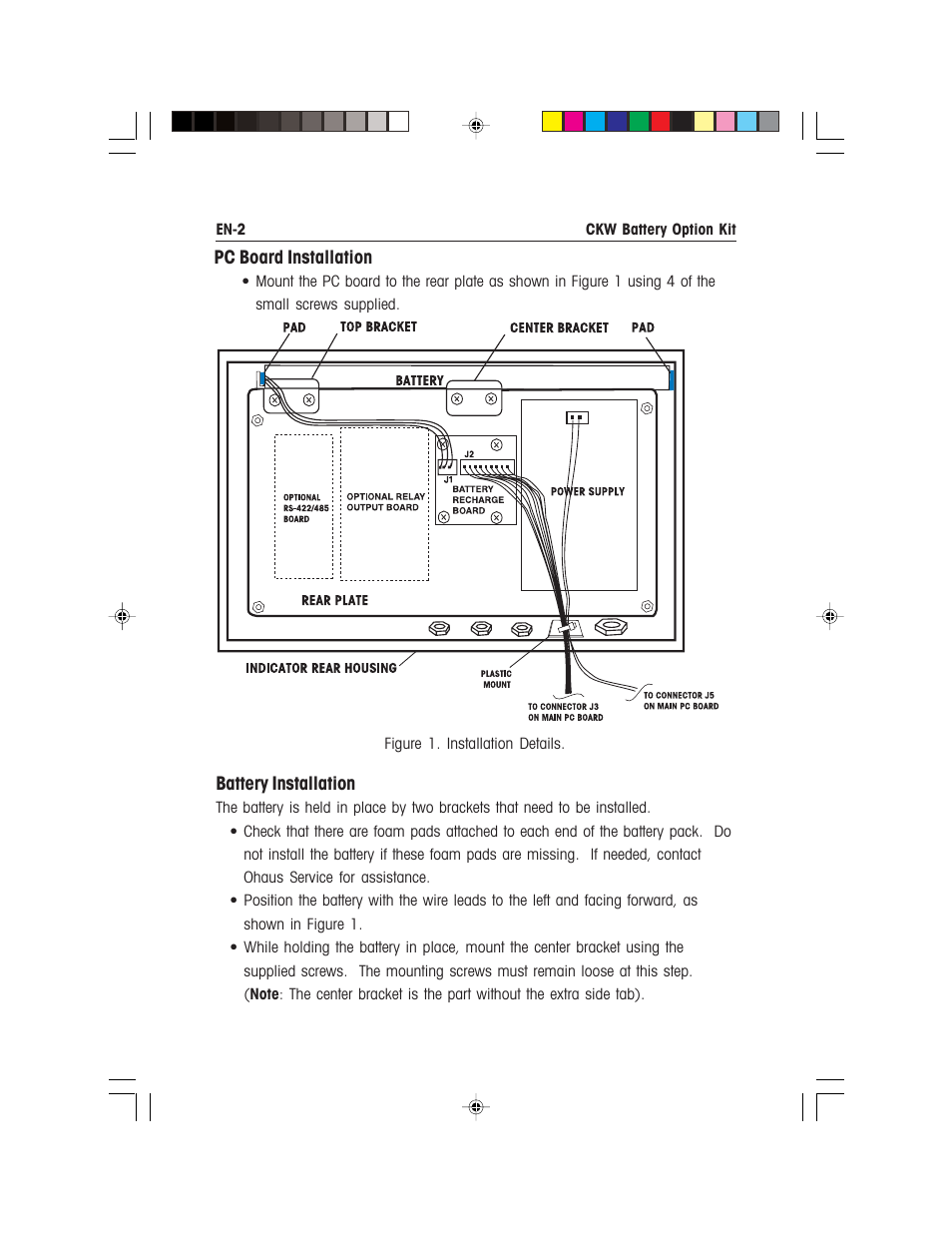 Pc board installation, Battery installation | Ohaus CKW WASHDOWN CHECKWEIGHING SCALES_INDICATOR Battery Option Kit Manual multi User Manual | Page 4 / 48