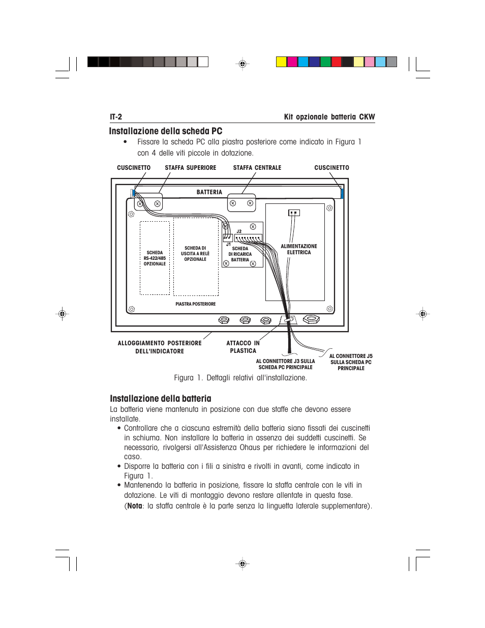 Installazione della scheda pc, Installazione della batteria | Ohaus CKW WASHDOWN CHECKWEIGHING SCALES_INDICATOR Battery Option Kit Manual multi User Manual | Page 40 / 48