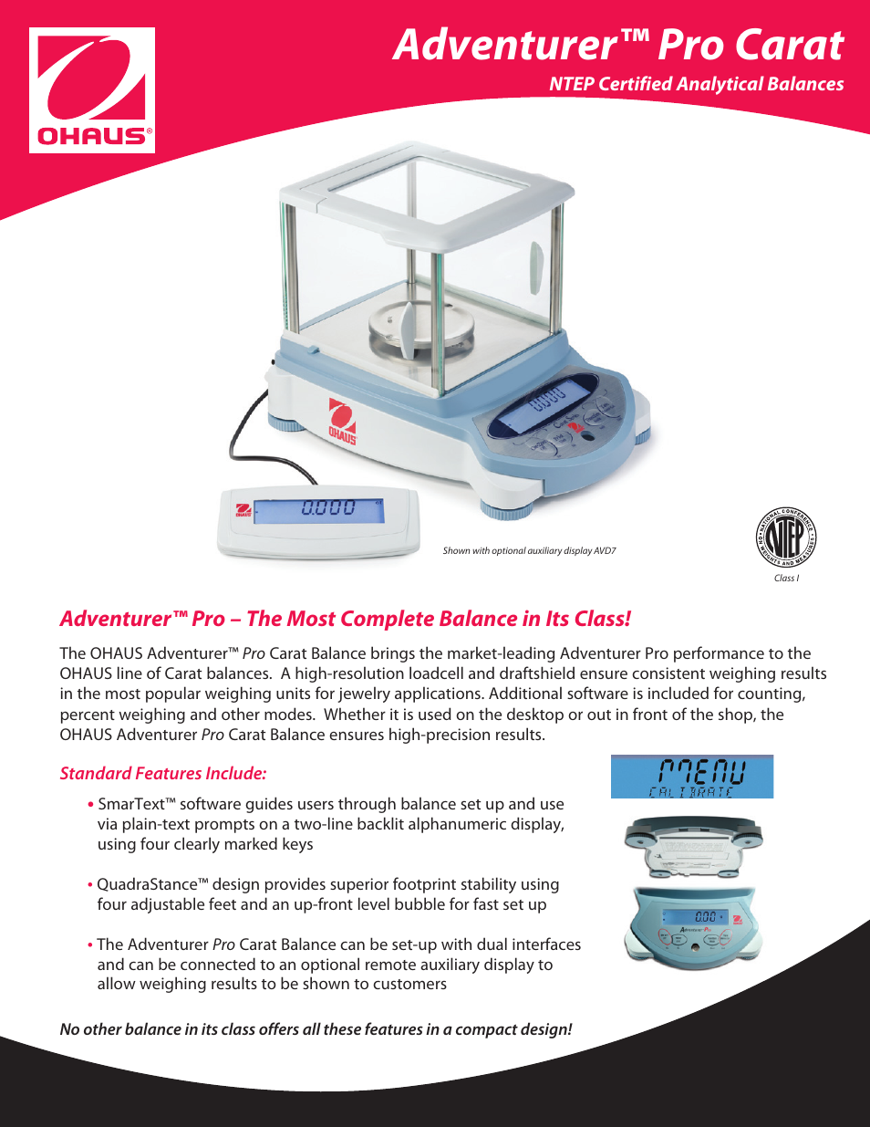 Ohaus CARAT PLUS PRECISION JEWELRY BALANCES Data Sheet User Manual | 2 pages