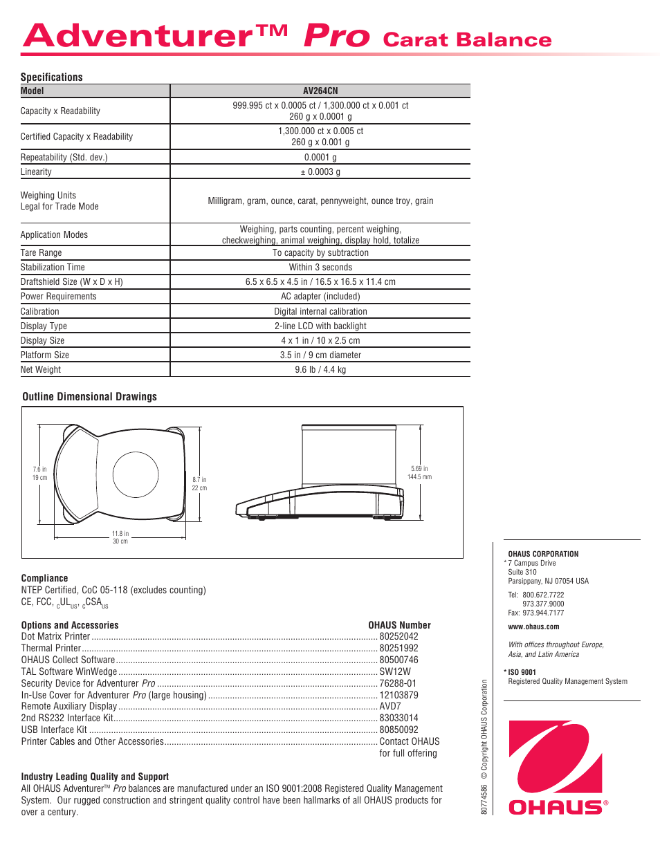 Adventurer, Carat balance | Ohaus CARAT PLUS PRECISION JEWELRY BALANCES Data Sheet User Manual | Page 2 / 2
