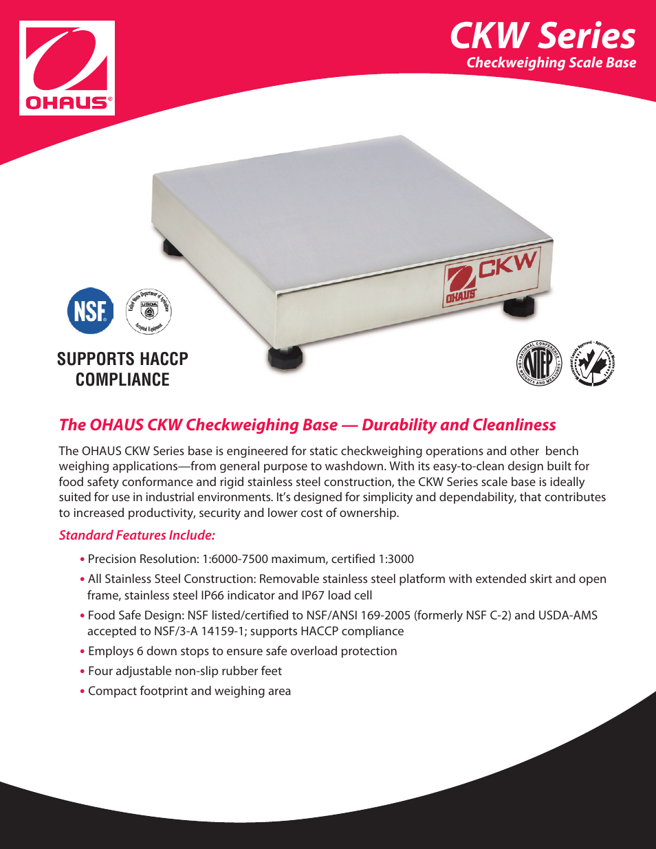Ohaus CKW Series Checkweighing Scale Base Data Sheet User Manual | 2 pages