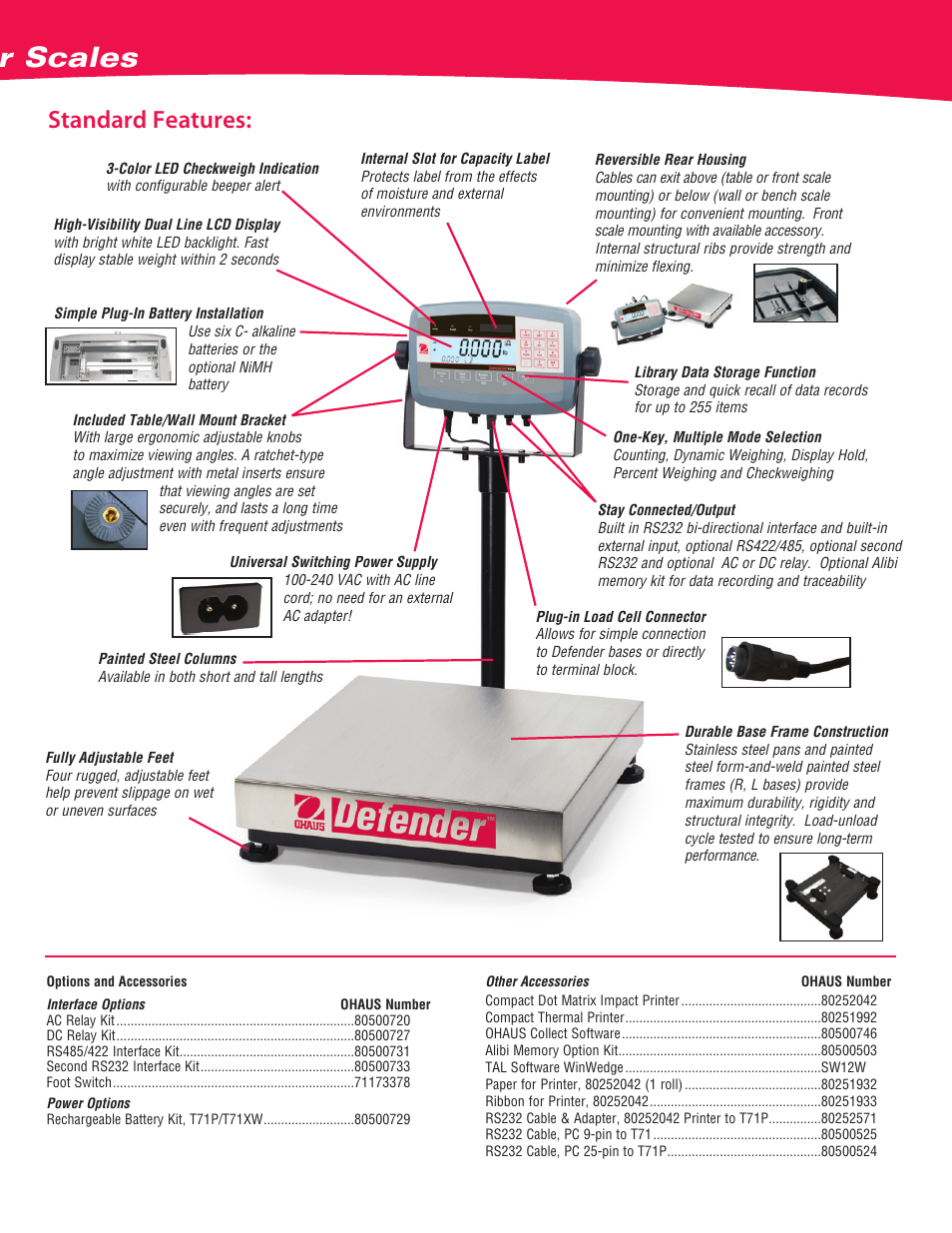 Defender, Advanced rectangular scales, Standard features | Ohaus DEFENDER 7000 Rectangular Scales Data Sheet User Manual | Page 3 / 4