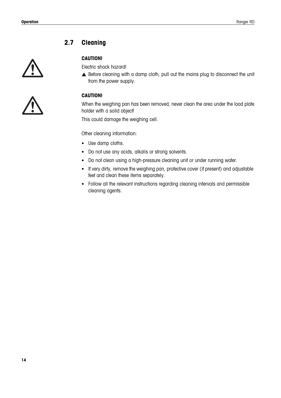 Leaning | Ohaus RANGER COMPACT HIGH RESOLUTION SCALES Manual en User Manual | Page 14 / 54