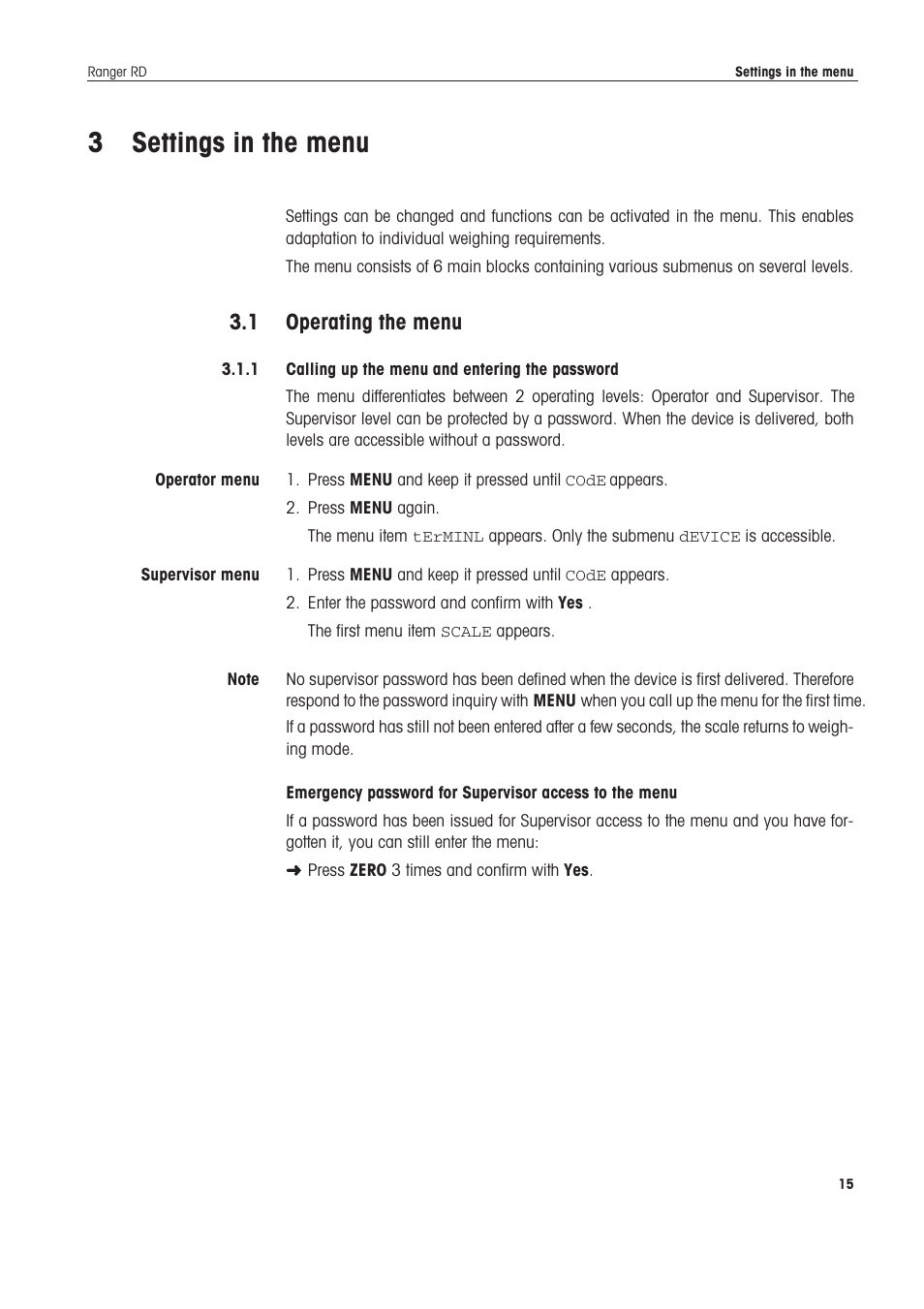 3ettings, Perating | Ohaus RANGER COMPACT HIGH RESOLUTION SCALES Manual en User Manual | Page 15 / 54