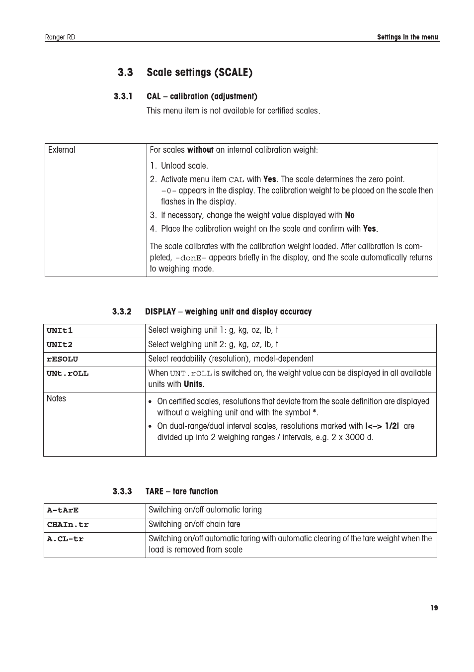 Ohaus RANGER COMPACT HIGH RESOLUTION SCALES Manual en User Manual | Page 19 / 54