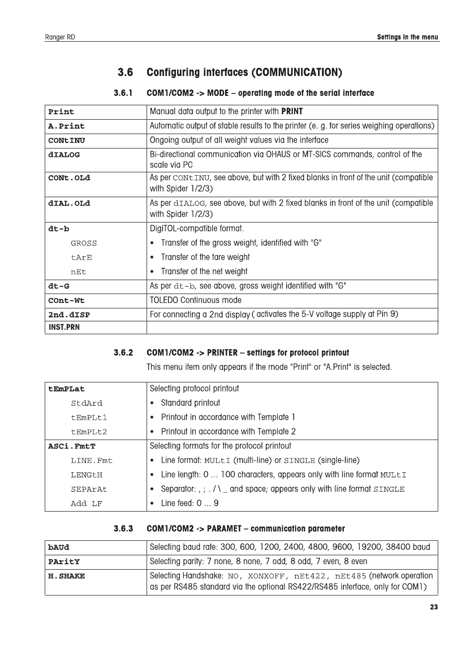 Ohaus RANGER COMPACT HIGH RESOLUTION SCALES Manual en User Manual | Page 23 / 54