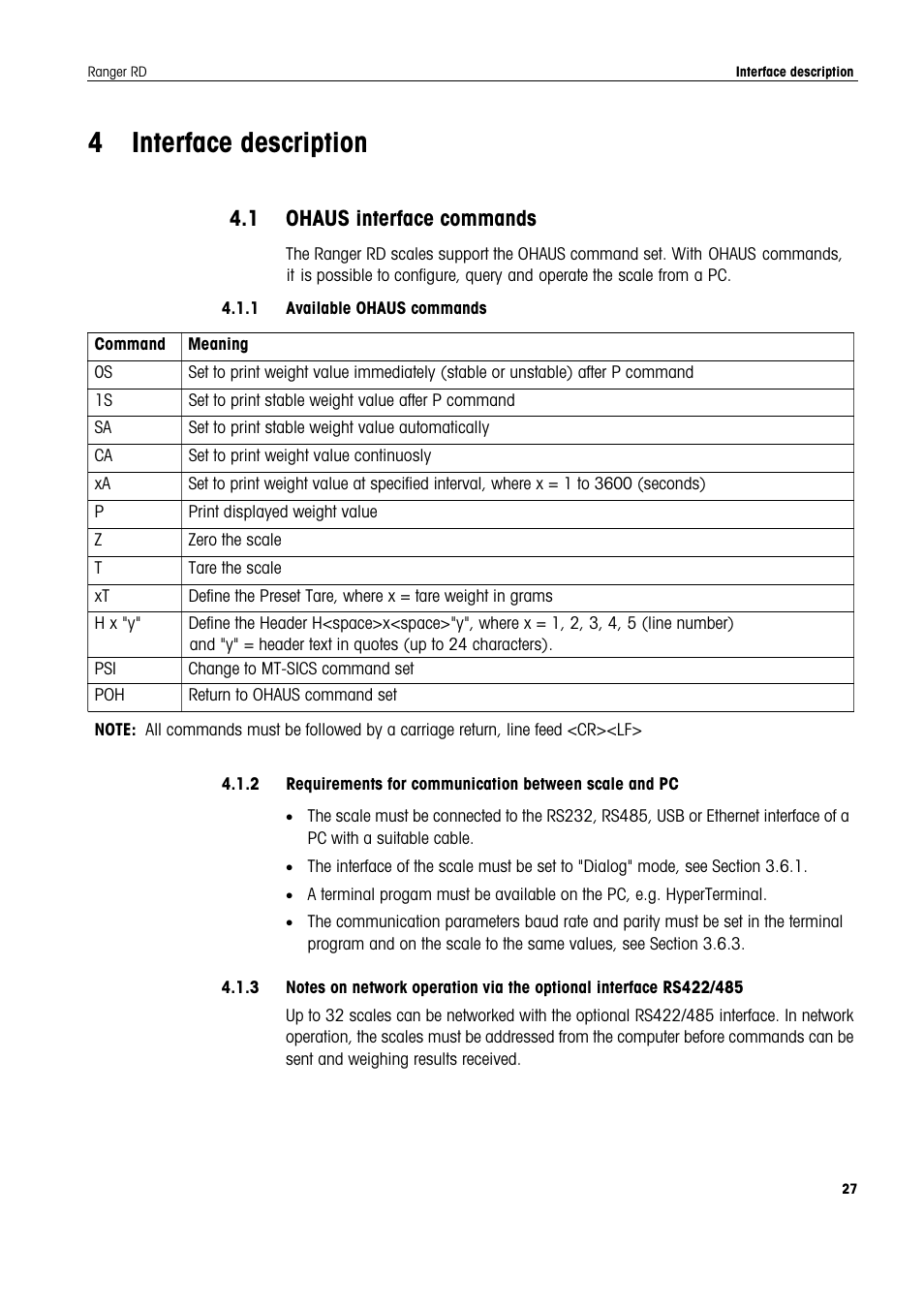 Nterface | Ohaus RANGER COMPACT HIGH RESOLUTION SCALES Manual en User Manual | Page 27 / 54