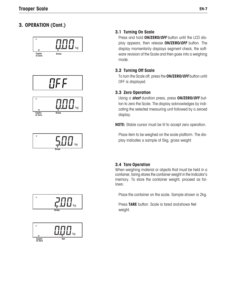 Trooper scale 3. operation (cont.) | Ohaus TROOPER COMPACT SCALES Manual multi User Manual | Page 13 / 112