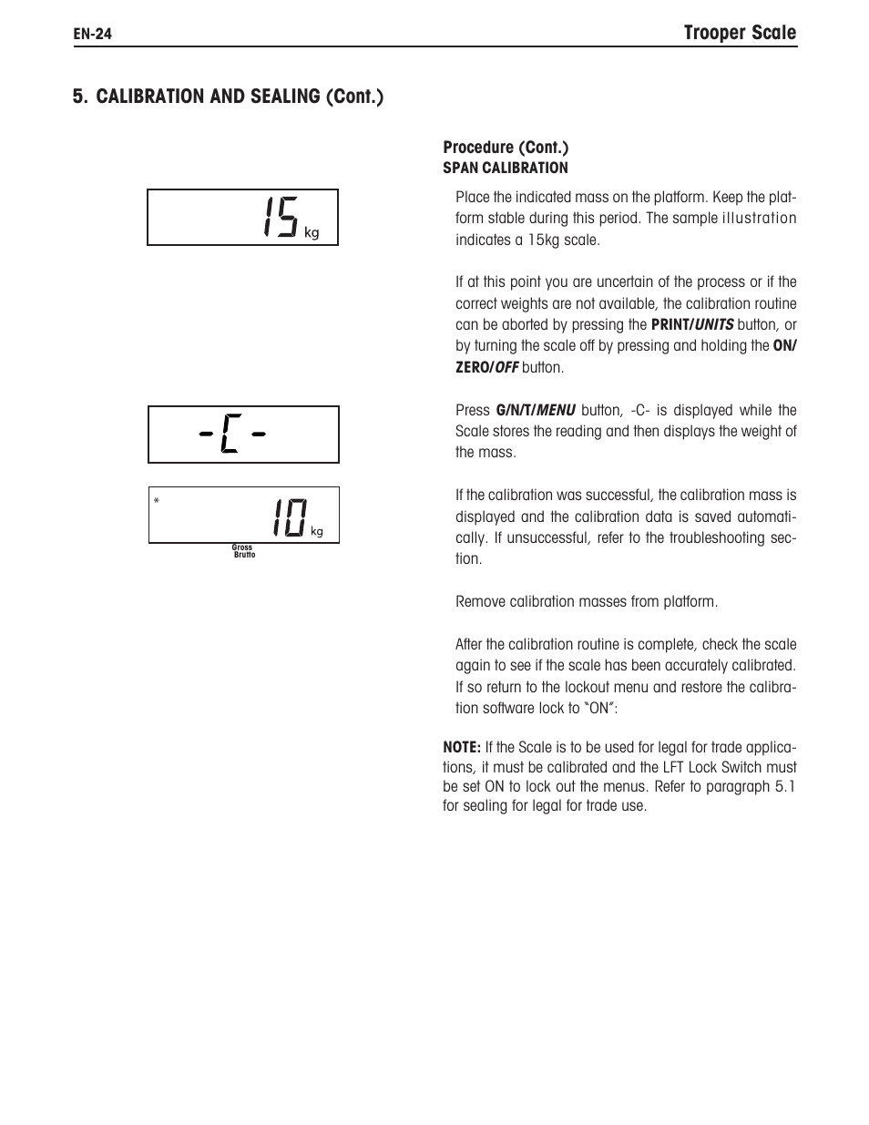 Trooper scale, Calibration and sealing (cont.) | Ohaus TROOPER COMPACT SCALES Manual multi User Manual | Page 30 / 112