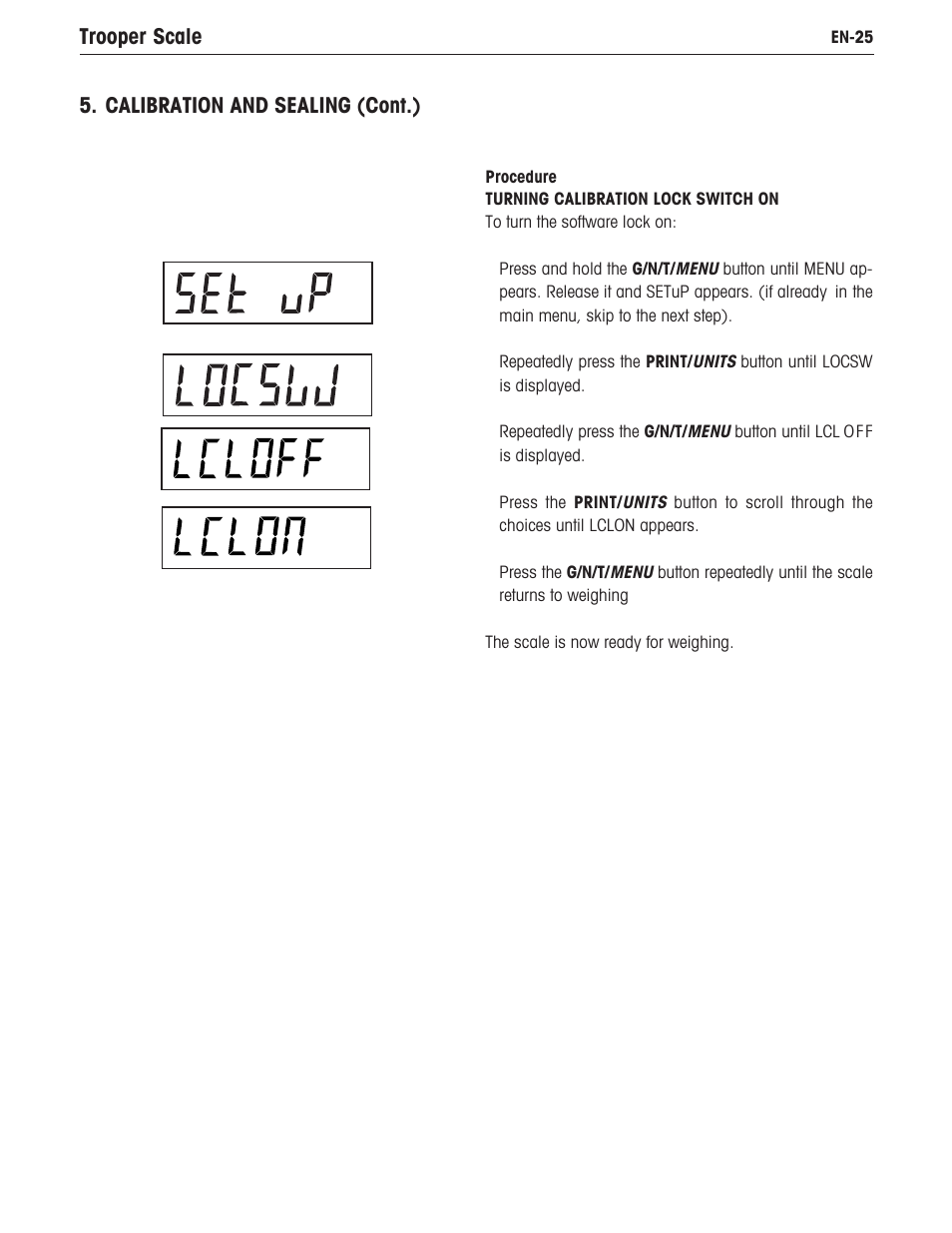 Trooper scale, Calibration and sealing (cont.) | Ohaus TROOPER COMPACT SCALES Manual multi User Manual | Page 31 / 112