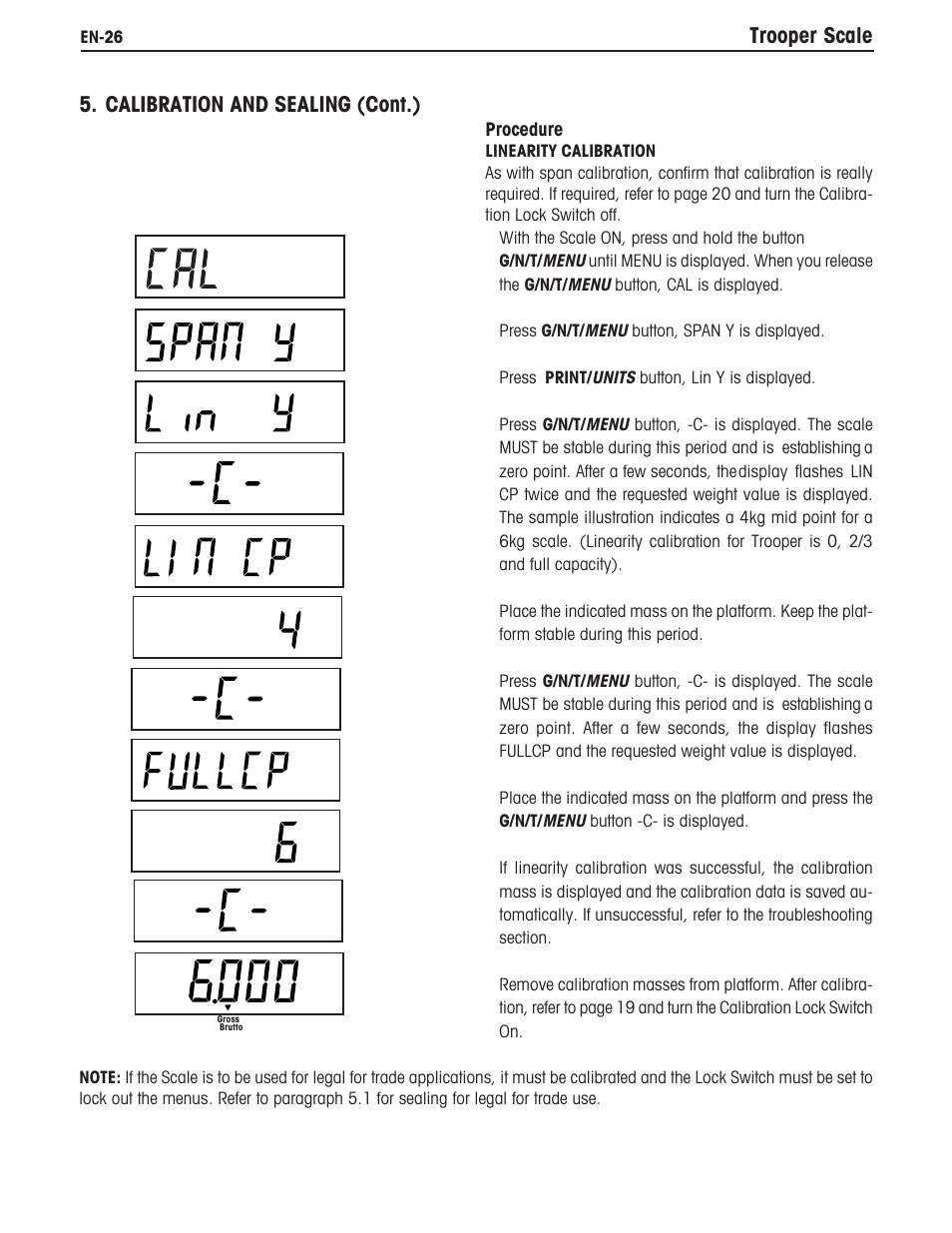 Trooper scale, Calibration and sealing (cont.) | Ohaus TROOPER COMPACT SCALES Manual multi User Manual | Page 32 / 112