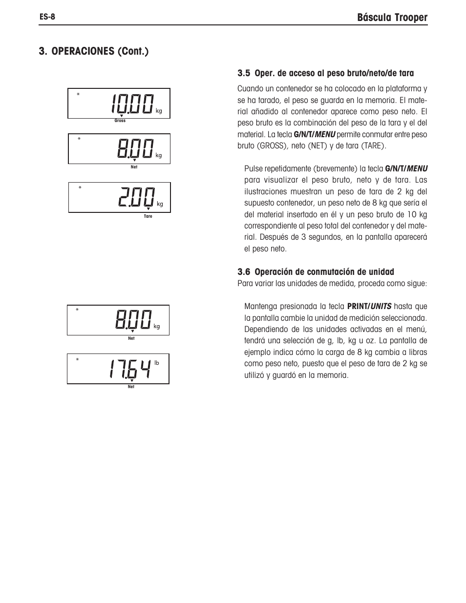 Báscula trooper 3. operaciones (cont.) | Ohaus TROOPER COMPACT SCALES Manual multi User Manual | Page 48 / 112