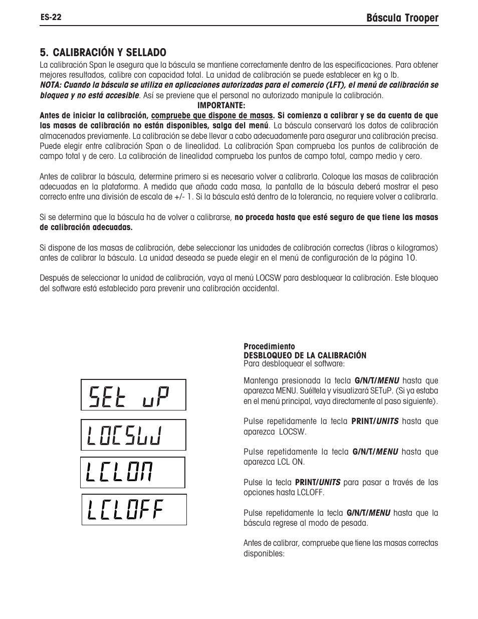 Báscula trooper 5. calibración y sellado | Ohaus TROOPER COMPACT SCALES Manual multi User Manual | Page 62 / 112