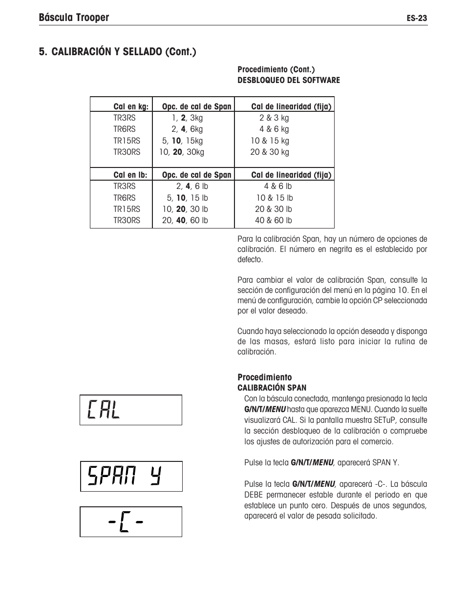 Báscula trooper, Calibración y sellado (cont.) | Ohaus TROOPER COMPACT SCALES Manual multi User Manual | Page 63 / 112