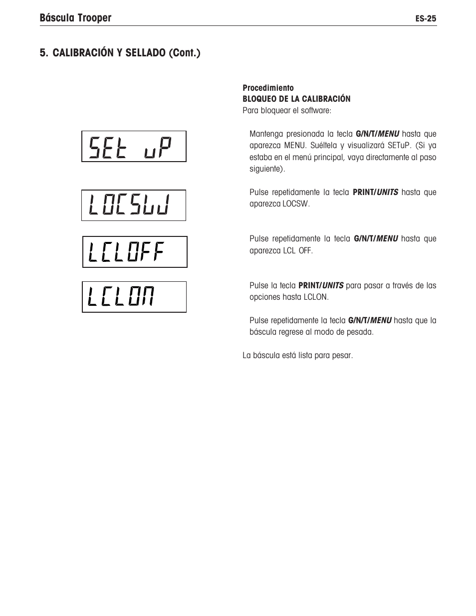 Báscula trooper, Calibración y sellado (cont.) | Ohaus TROOPER COMPACT SCALES Manual multi User Manual | Page 65 / 112